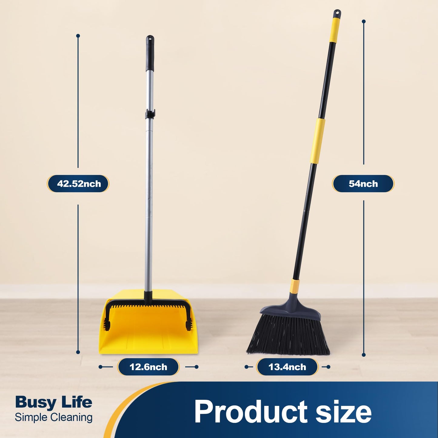 Yocada Commercial Broom and Dustpan Set with Comb Commercial Outdoor Indoor for Courtyard Garage Lobby Mall Market Floor Home Kitchen Room Office Pet Hair Rubbish
