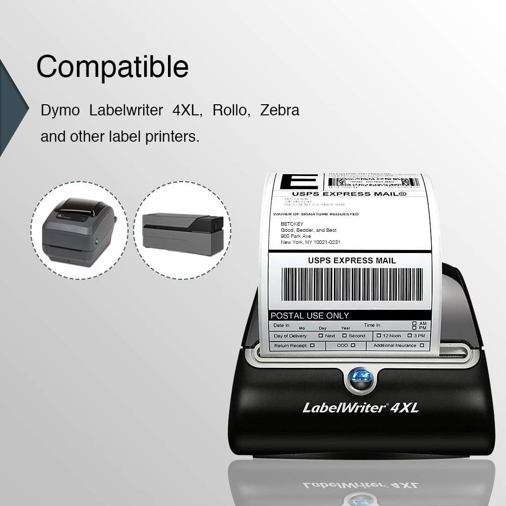 BETCKEY - Compatible DYMO 1744907 (4" x 6") Shipping Labels, Perforated, Compatible with DYMO Labelwriter 4XL Rollo & Zebra Desktop Printers, NOT Fit 5XL [6 Rolls/1320 Labels]