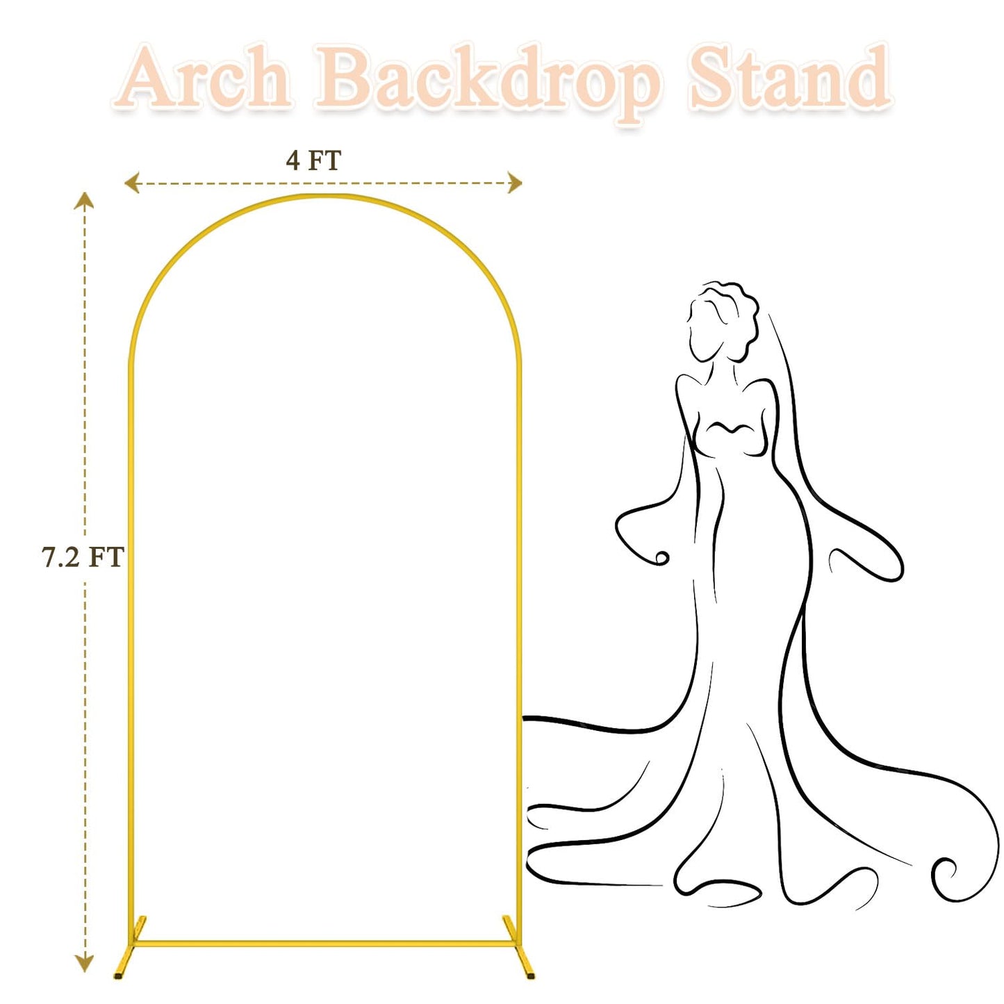 FANPROMS Gold Wedding Arch Stands 7.2FT Metal Balloon Arch Stand Balloon Arches Backdrop Stand Set for Birthday Party Metal Arched Backdrop Covers for Bridal Shower Decor