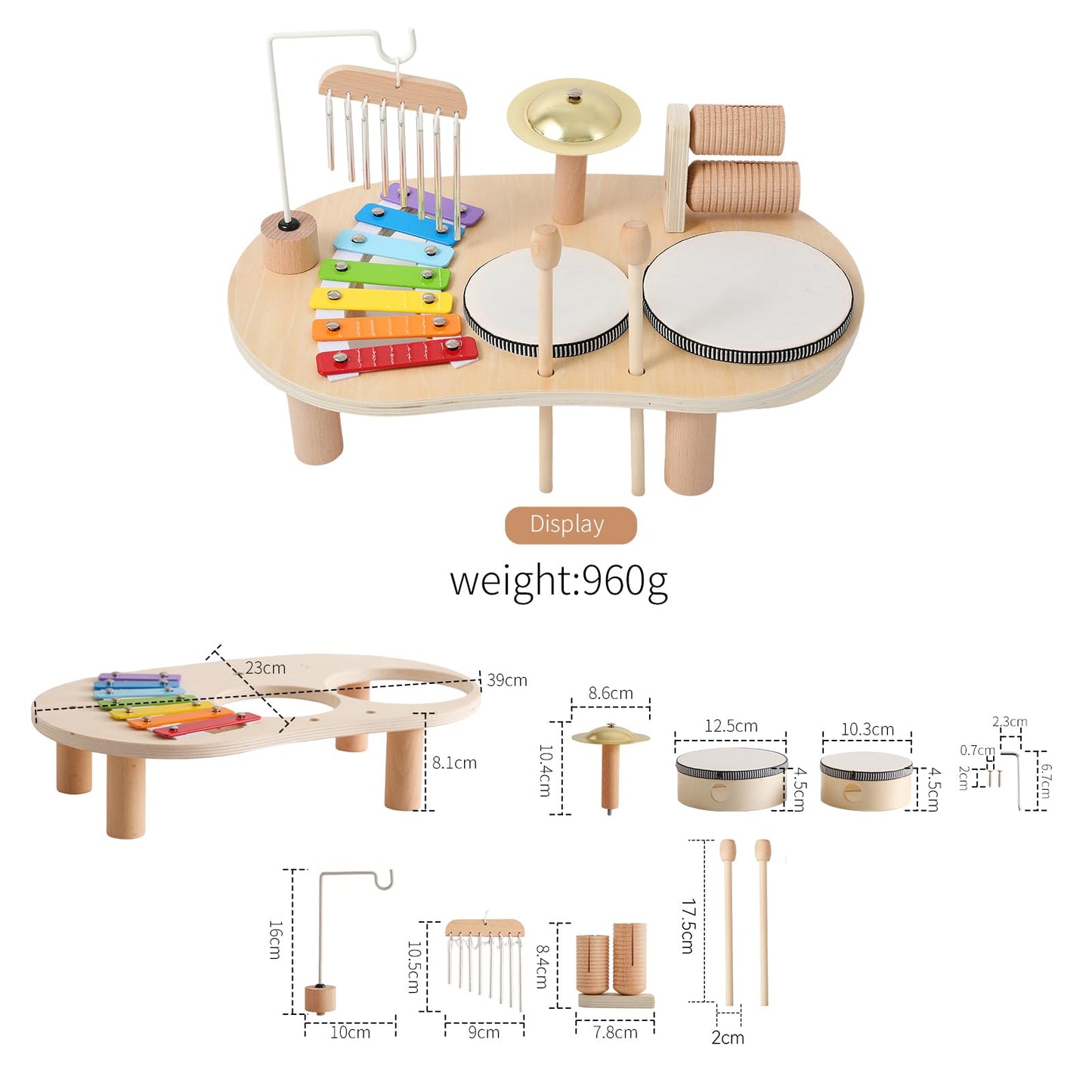 Promise Babe Wooden Musical Instruments for Toddlers 1-3, Percussion Instruments for Kids Baby Drum Set Xylophone, Montessori Educational Musical Toys, Gifts for Girls Boys Christmas