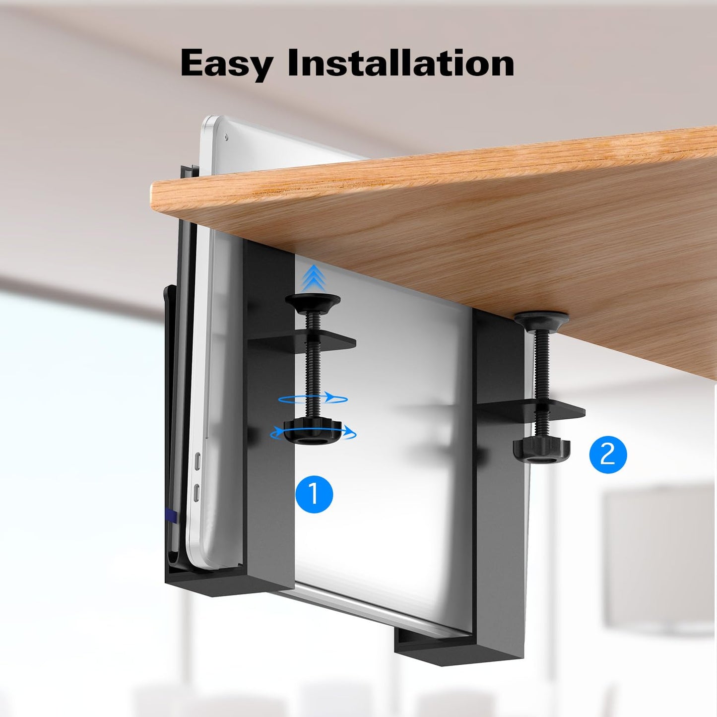 WYYHAA Adjustable Desk Side Laptop Mount, Metal Hanging Notebooks Desk Holder Punch-Free Clamp on for MacBook Pro, Documents with Anti-Scratch Silicone