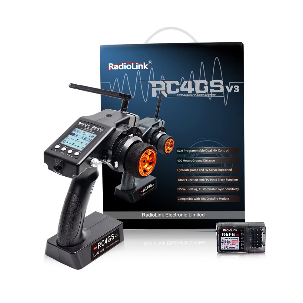 Radiolink RC4GS V3 5 Channels 2.4GHz RC Transmitter and R6FG Gyro Receiver, 30 Models Memory Surface Remote Controller for Crawler, Truck, Car, Drifting and Boat