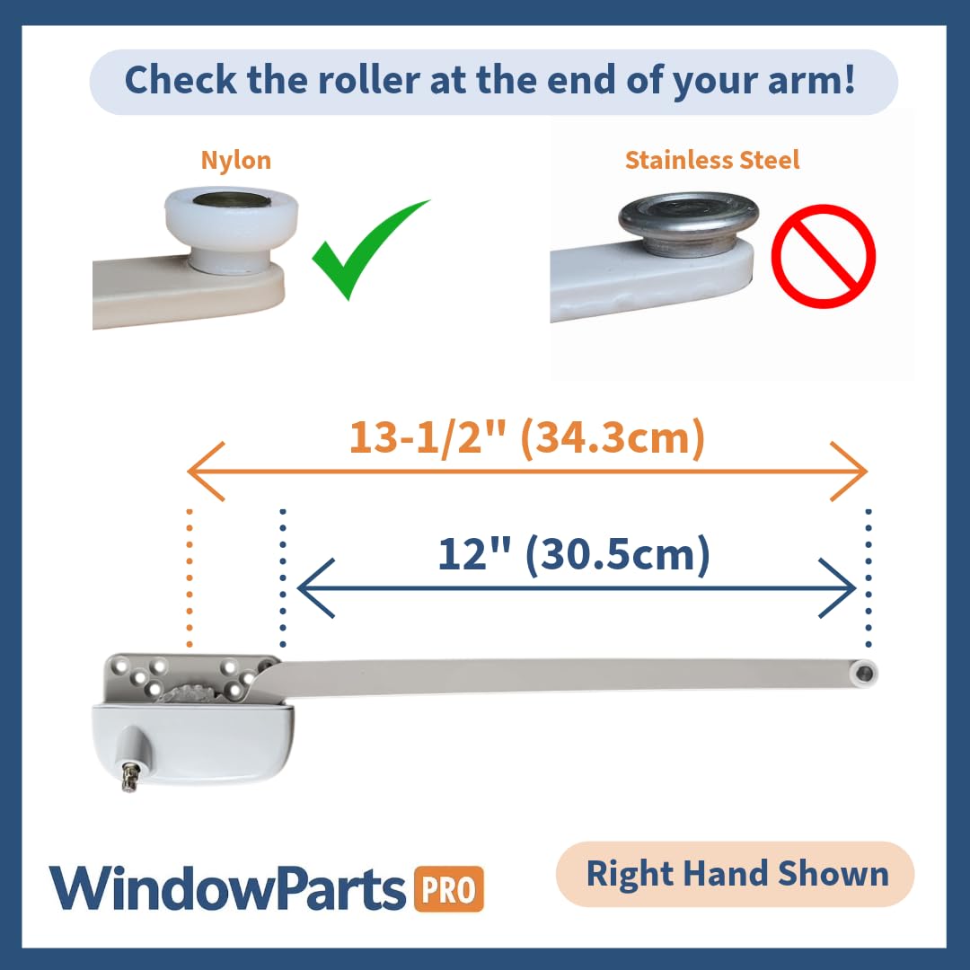 WindowParts PRO Ellura 13.5" Right Hand Casement Window Operator – White, Hardened Steel Arm & Gear, Pre-Installed Gasket, Handle & Screws