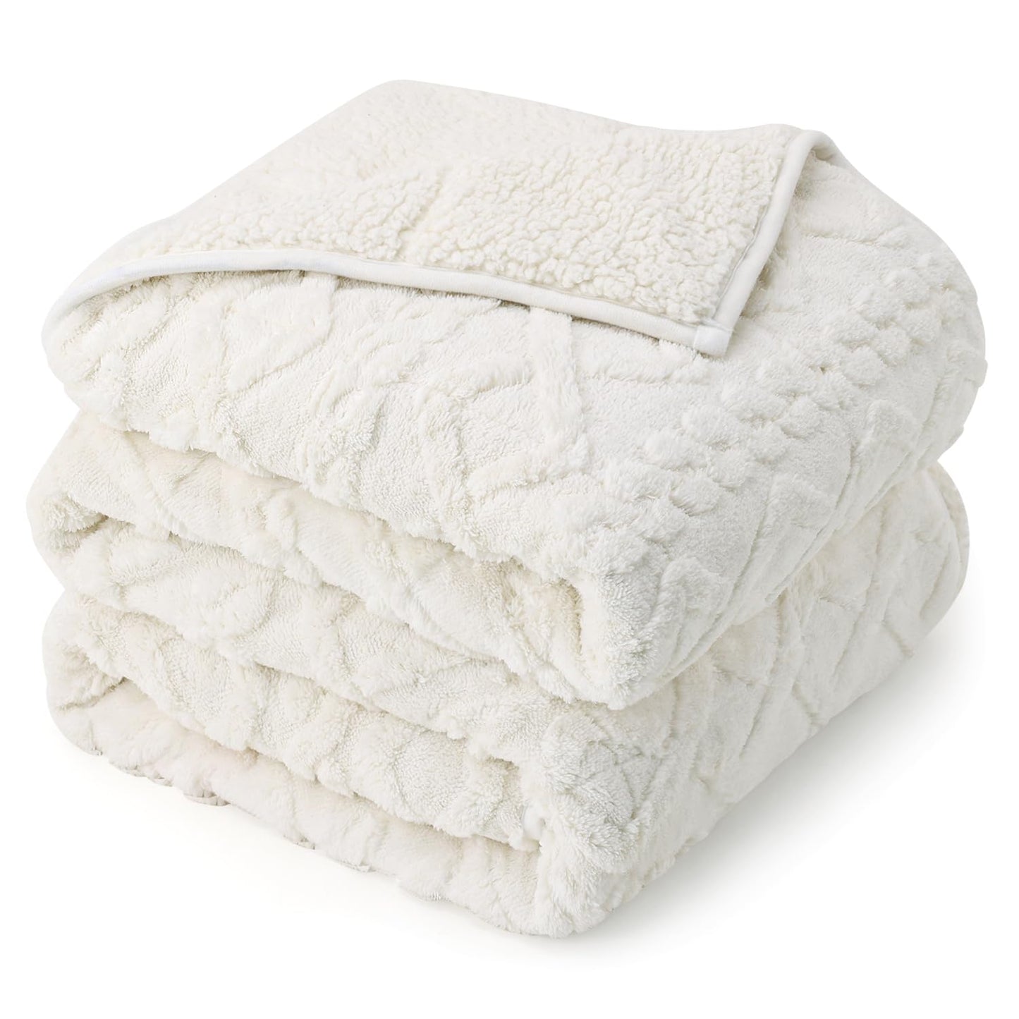 Weighted Blanket for Adults 15lbs, Drewin Soft and Thick Jacquard Sherpa Heavy Blanket for Calming and Relax, Dual Sided Ultra Soft Fuzzy Throw Blanket with Ceramic Beads, 60 x 80 inches, Cream White