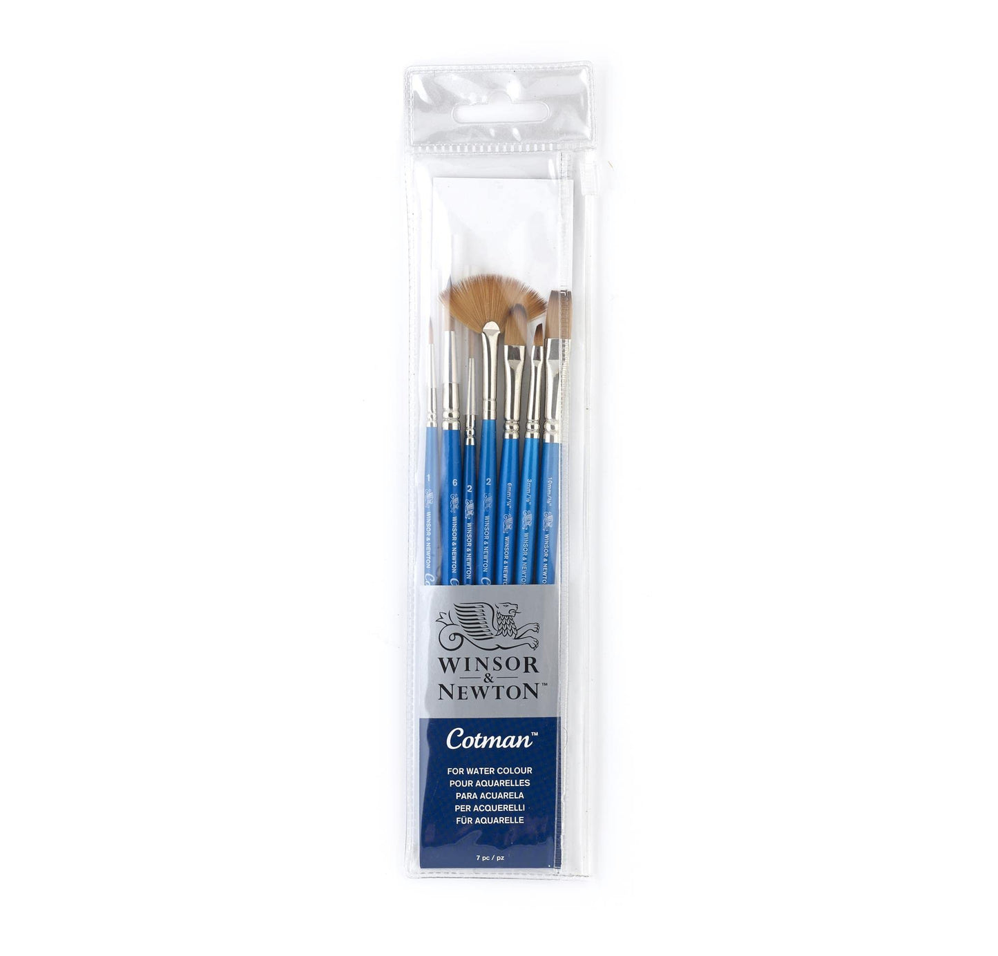 Winsor & Newton Cotman Short Handle Brushes, Set of 7, (Round 1 & 6, Rigger 2, Filbert 1/4", One Stroke 3/8", Angled 1/8", Fan 2)