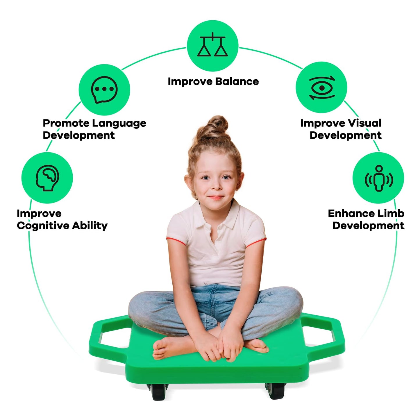 Kids Sitting Scooter Board with Universal Wheels Safety Plastic Scooter for Kids Ages 3-12 Manual Sport Scooters with Handles for Gym Class
