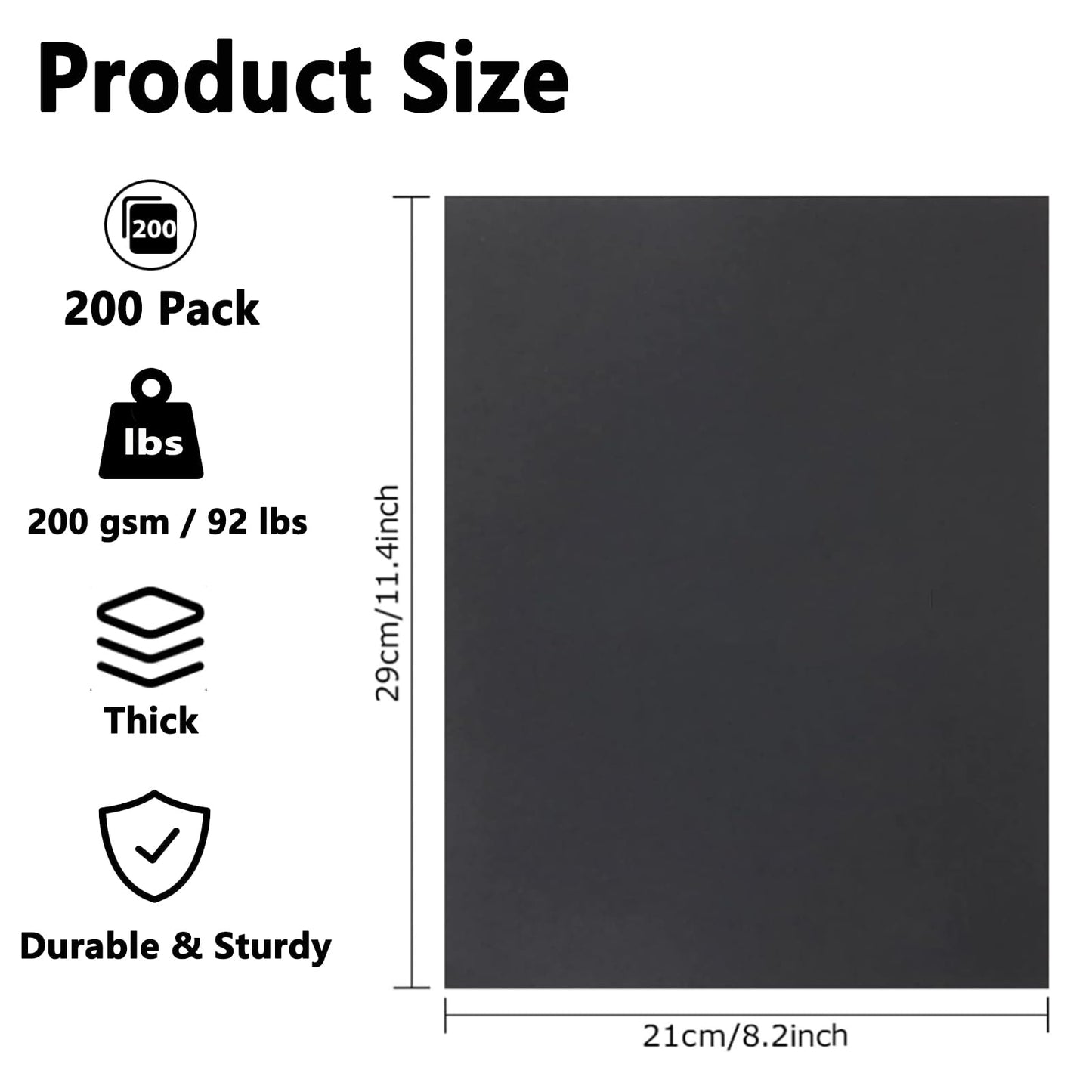 QTLCOHD 200 Sheets Black Colored Cardstock Thick Paper 8.5 x 11 Inch Heavyweight 70lb Cover Card Stock for Crafts and DIY Cards Making