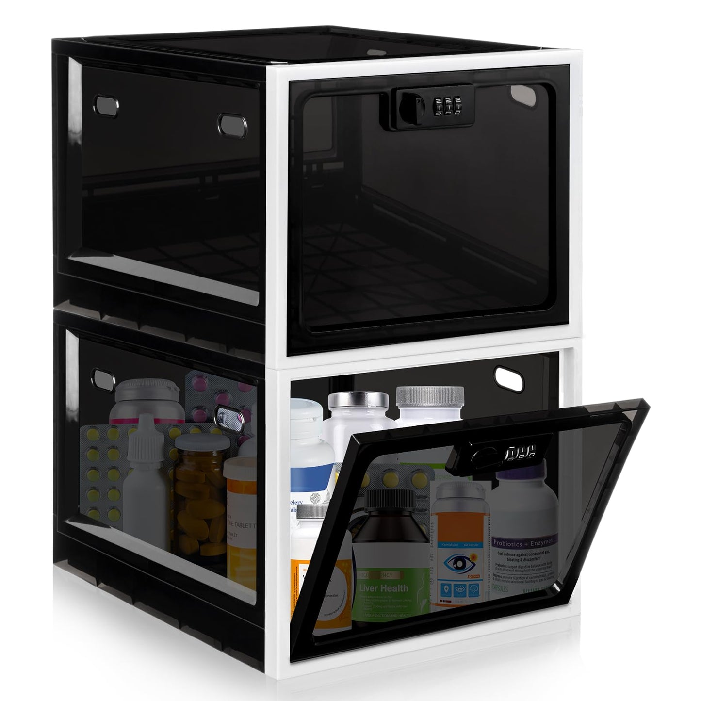 Lockable Box, Medicine Lock Box for Safe Medication, Premium Material Lockable Storage Box Locking Organizer Bin for Fridge Food/Snacks/Phone/Tablet Jail/Home Safety