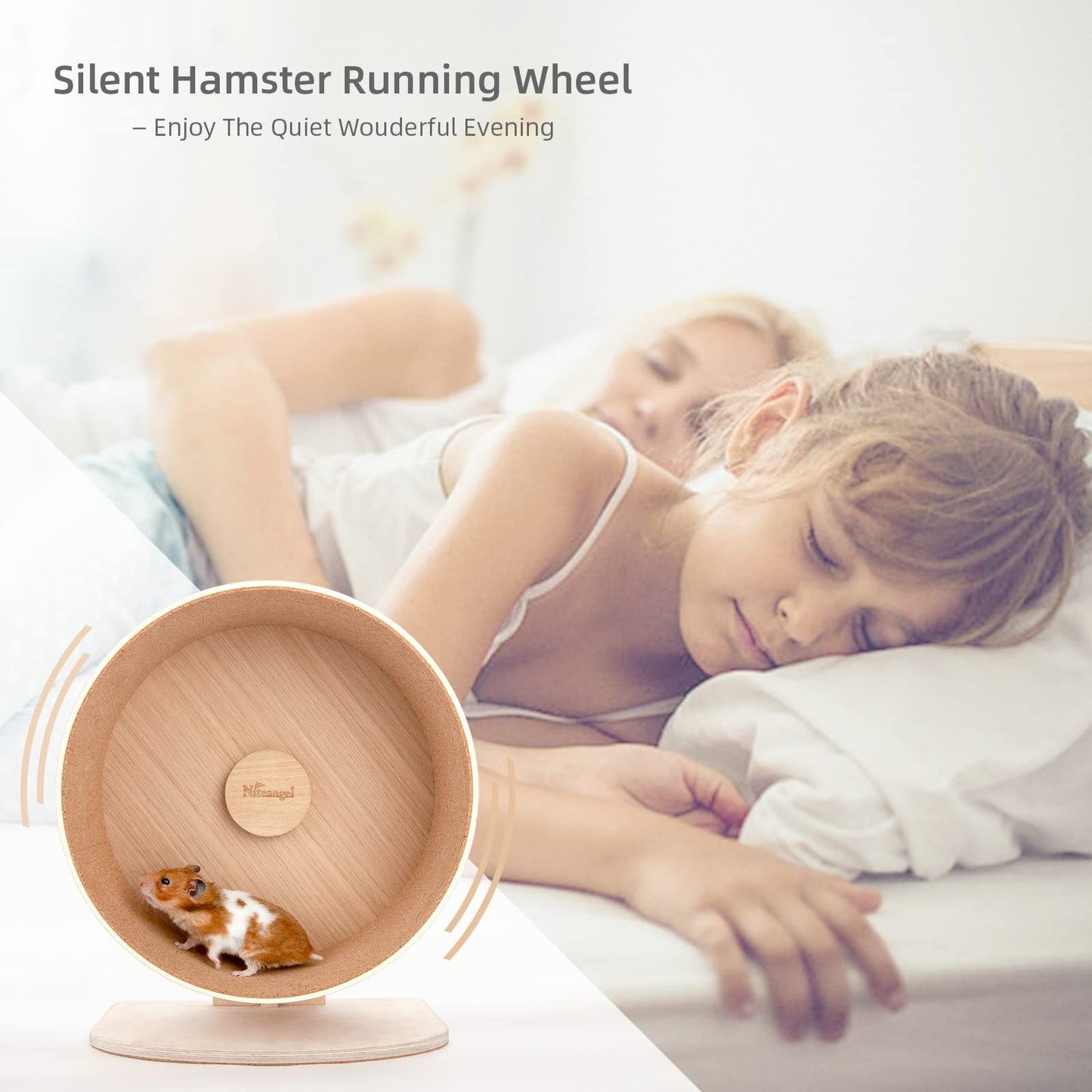 Niteangel Wooden Hamster Exercise Wheel: - Silent Hamster Running Wheel for Hamsters Gerbil Mice and Other Similar-Sized Small Pets (Large)