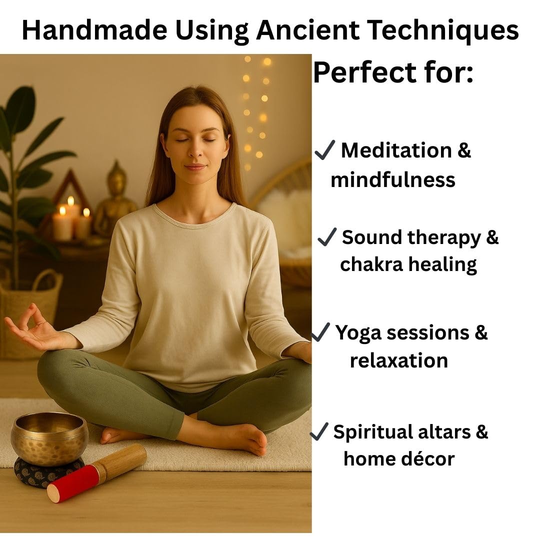 Tibetan Singing Bowl Set - Meditation Sound Bowl | Spiritual Gift for Women and Men Handmade Yoga Accessories (4" Hammered)