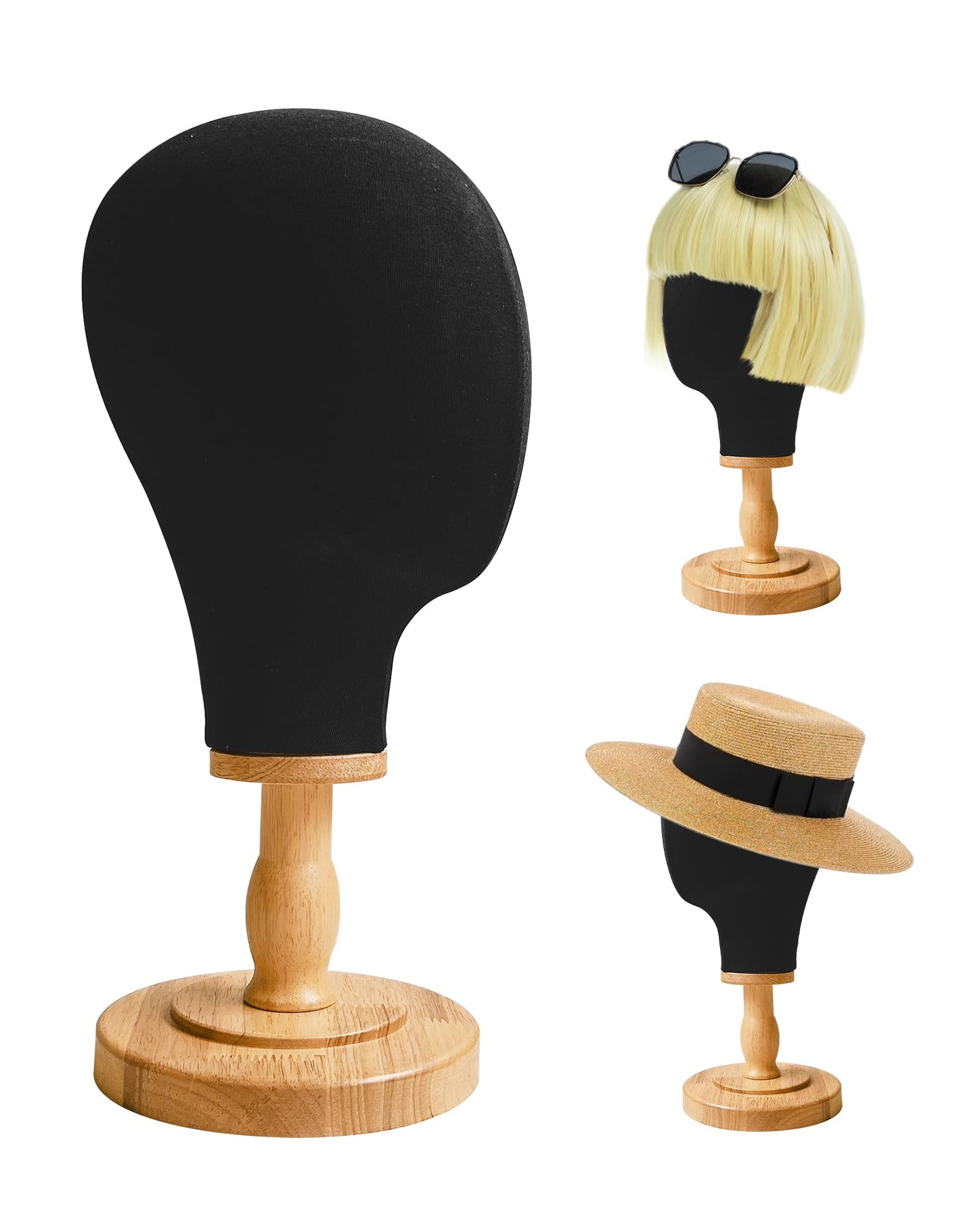 CHADWICK Black Mannequin Head Stand for Wigs, Hats, 21 Inches Fursuit Head, Hat Stand Holder with Detachable Wood Stand, Professional Canvas Block for Shop, Home Decor, Hair Salon Display