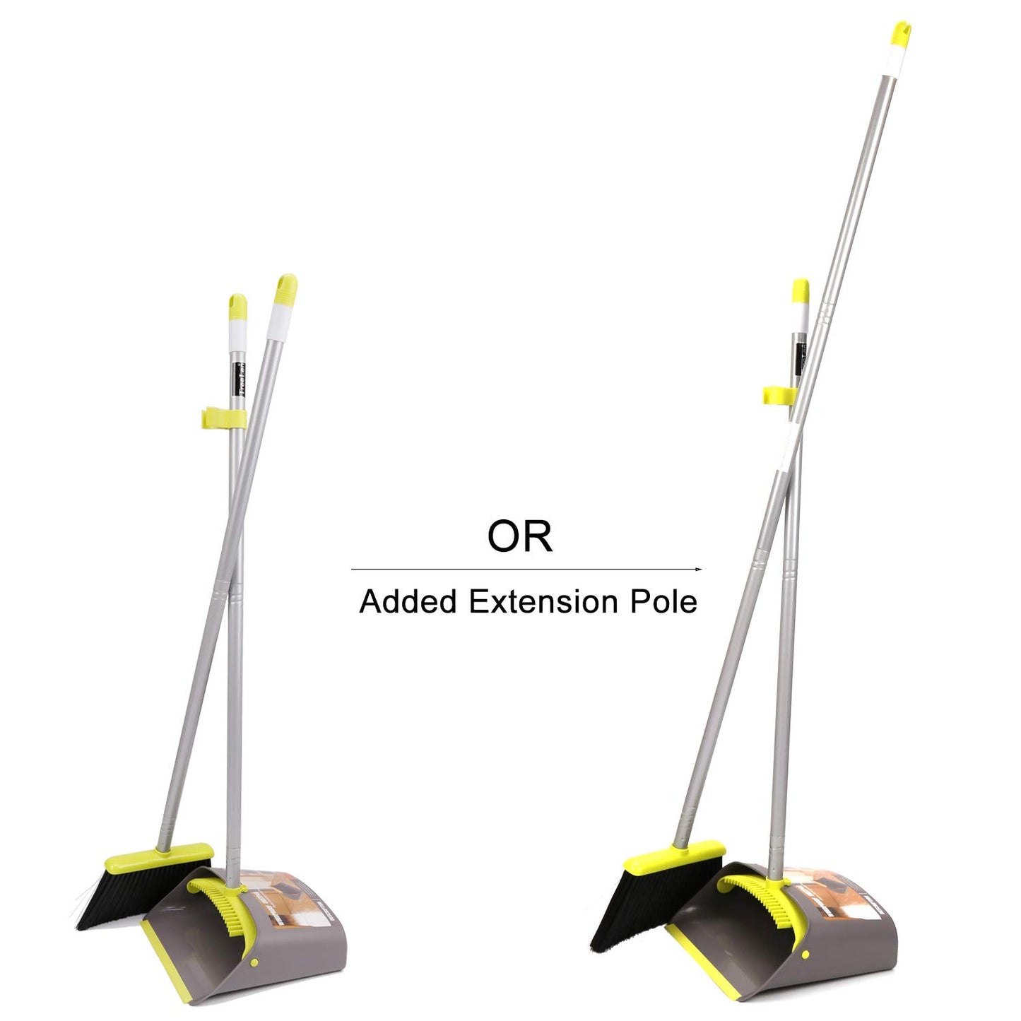 TreeLen Broom and Dustpan Set, Broom with Dust Pan with Long Handle Combo Set for Office and Home Standing Upright Sweep Use with Lobby Broom