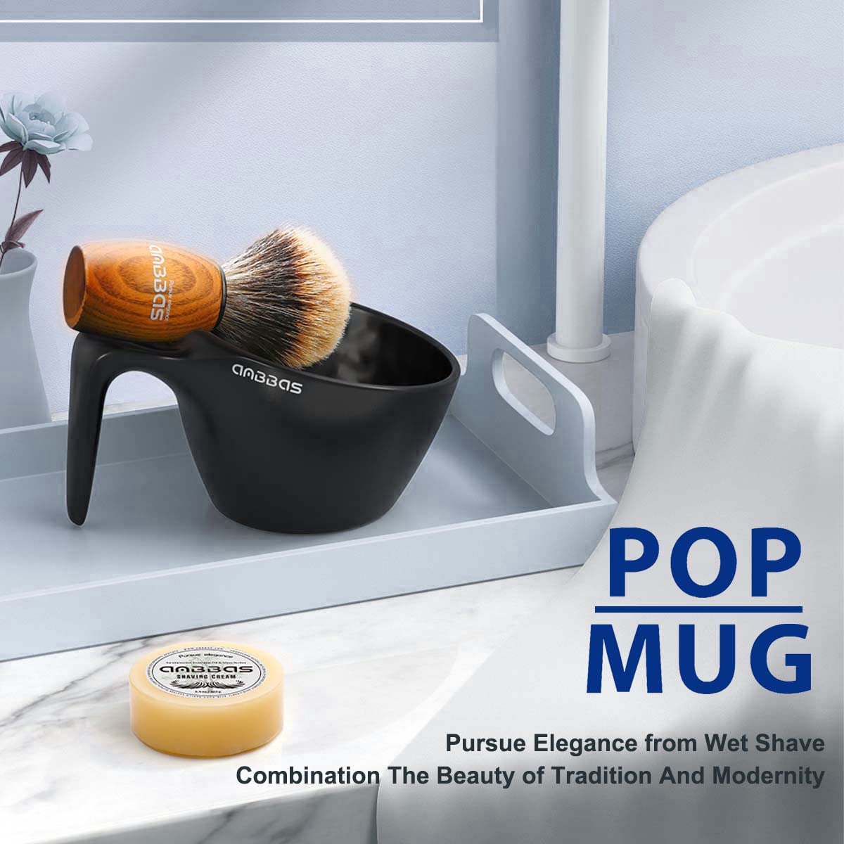 Anbbas Badger Hair Shaving Brush with 100g Shaving Soap Refill and Upgrade Lathering Way-POP Mug A5 Melamine,Foaming Set for Men Wet Shave,Women Girls Hair Removal