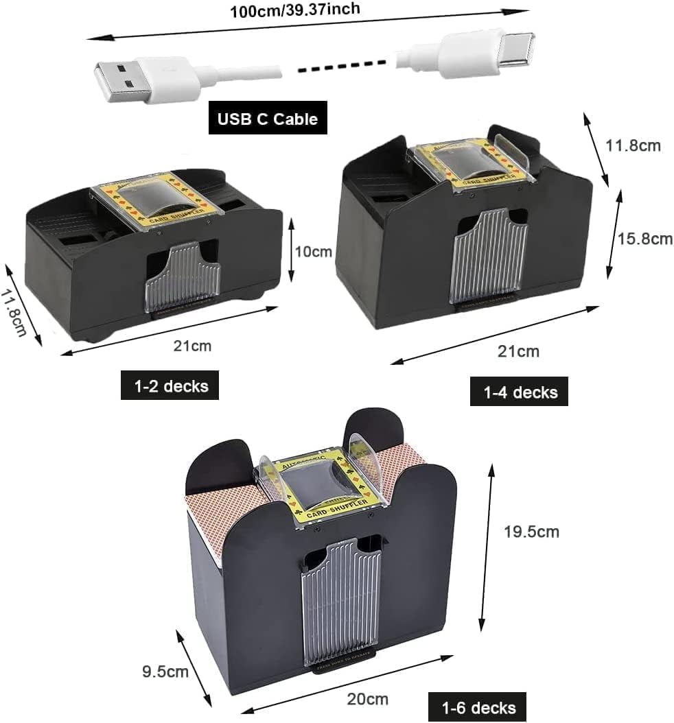 Automatic Card Shuffler for 6 Decks - USB & Battery Powered, Portable Playing Card Shuffler Machine for Poker Cards, Family Game Nights and Casino Style Games