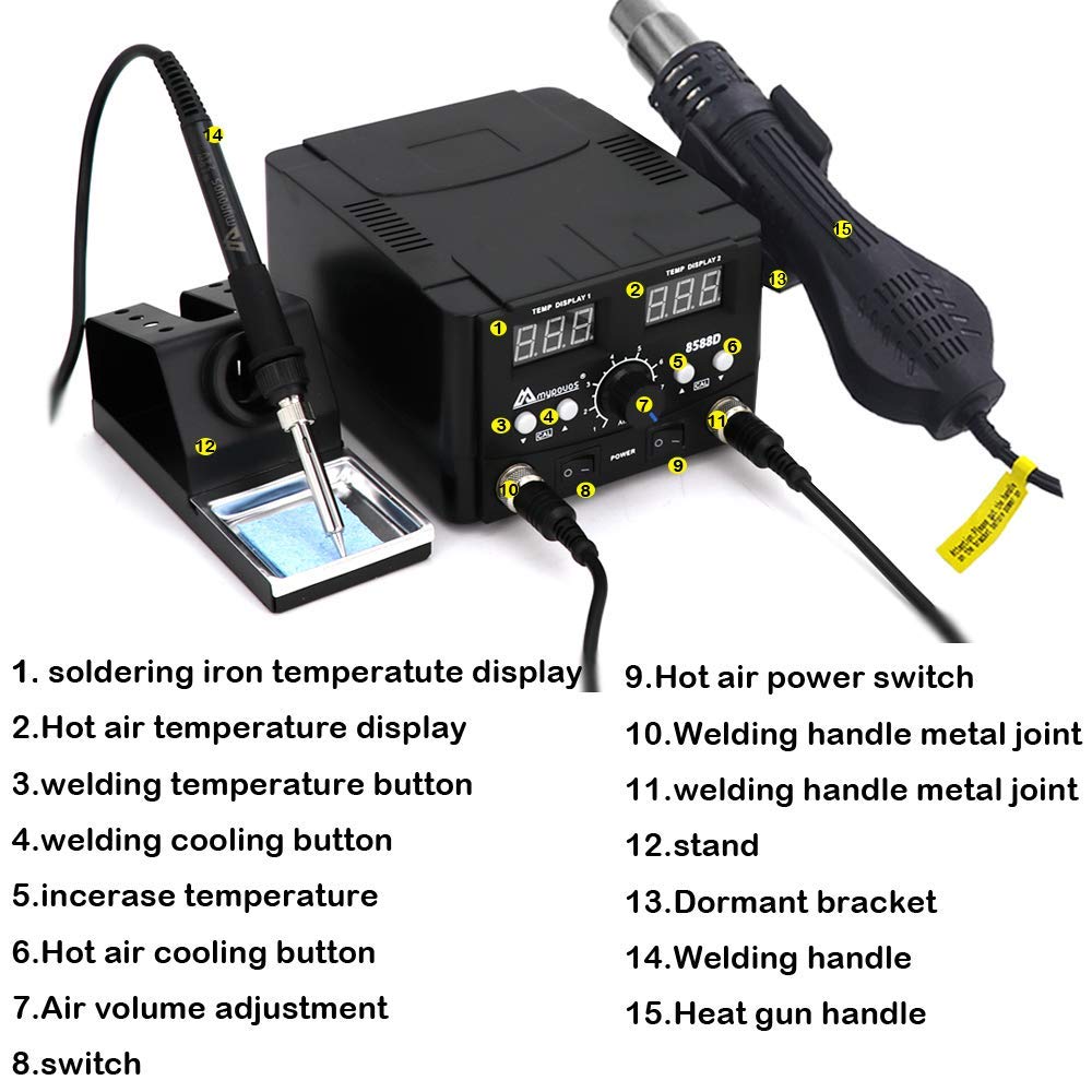 2 in 1 750W LED Digital Soldering Station Hot Air Gun Rework Station Electric Soldering Iron for Phone PCB IC SMD BGA Welding Set 110V