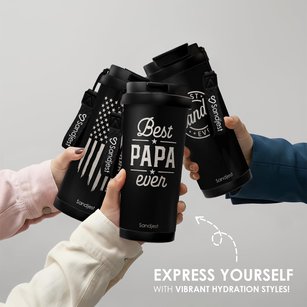 SANDJEST Dad Gift from Son Daughter, Stainless Steel 2-in-1 Lid Coffee Tumbler 18 oz, Best Papa Ever Insulated Travel Mug for Men Fathers Papa Daddy, Gift Idea for Birthday Christmas Fathers Day
