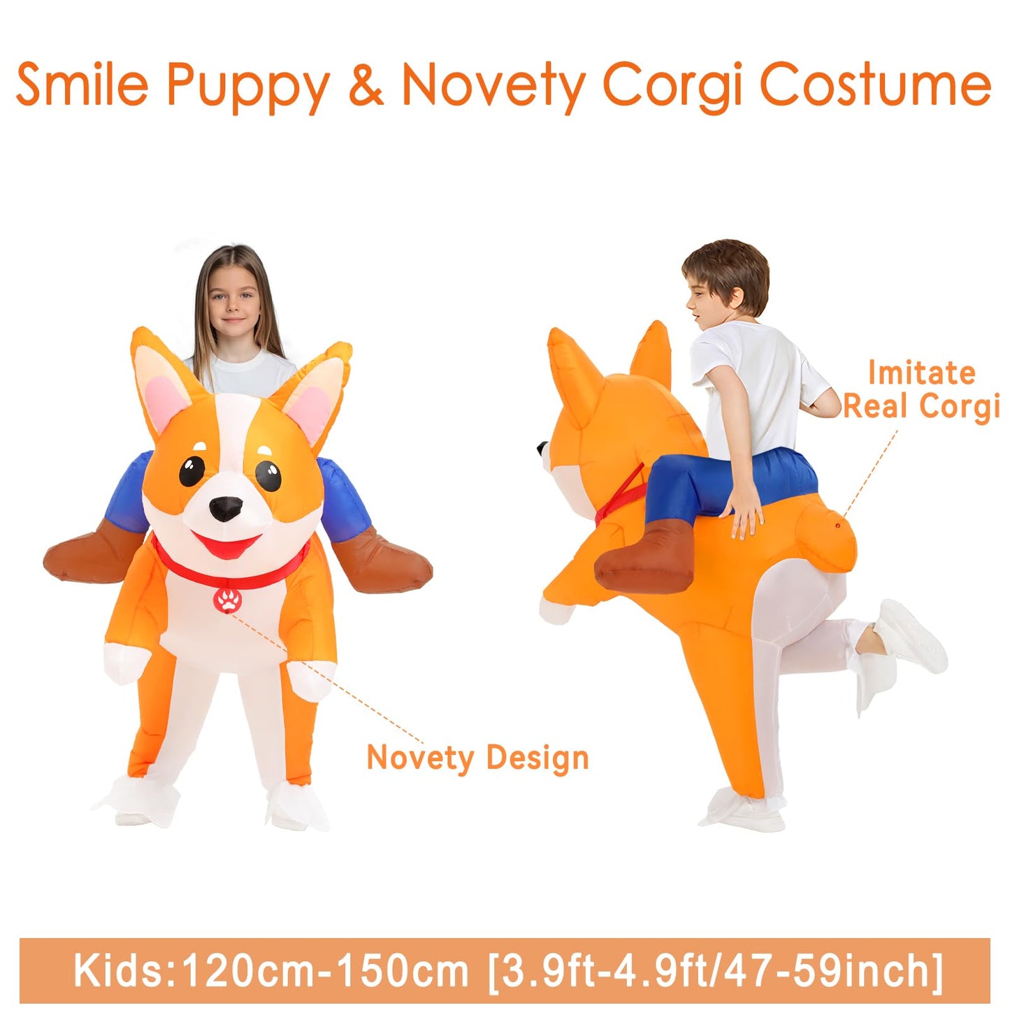 Inflatable Costumes Kids Dog Costume Halloween Blow Up Ride on Corgi Costume Girls Boys Animal Cosplay Party (Corgi-Kids)