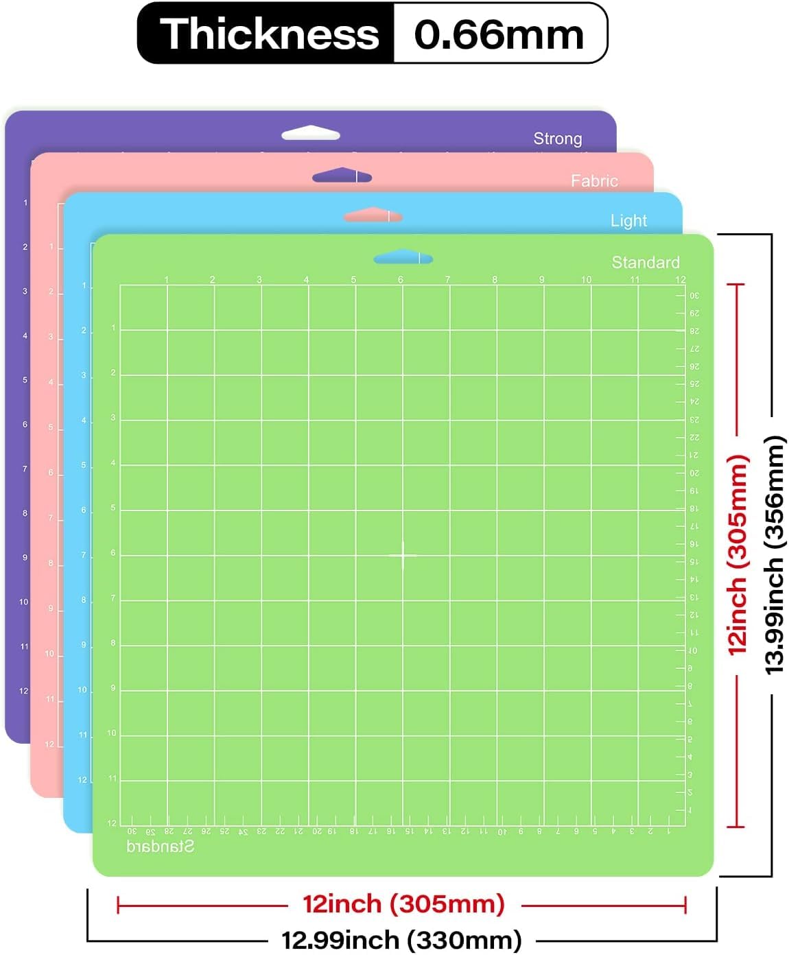 Weliu 12x12 Inch Cutting Mats for Cricut (12 Pack) - Standard/Light/Strong/Fabric Grip - Includes Bonus Hook & Scraper - Compatible with Cricut Maker 3/Maker/Explore 3/Air 2/Air/One & Silhouette