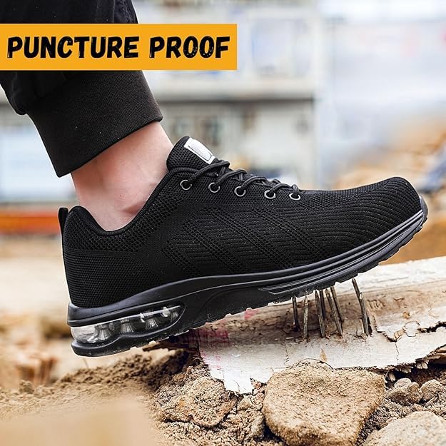 Bravover Safety Shoes for Mens Womens Work Steel Toe Shoes Lightweight Industrial & Construction Indestructible Safety Comfortable Shoes Puncture Proof Shoes Black
