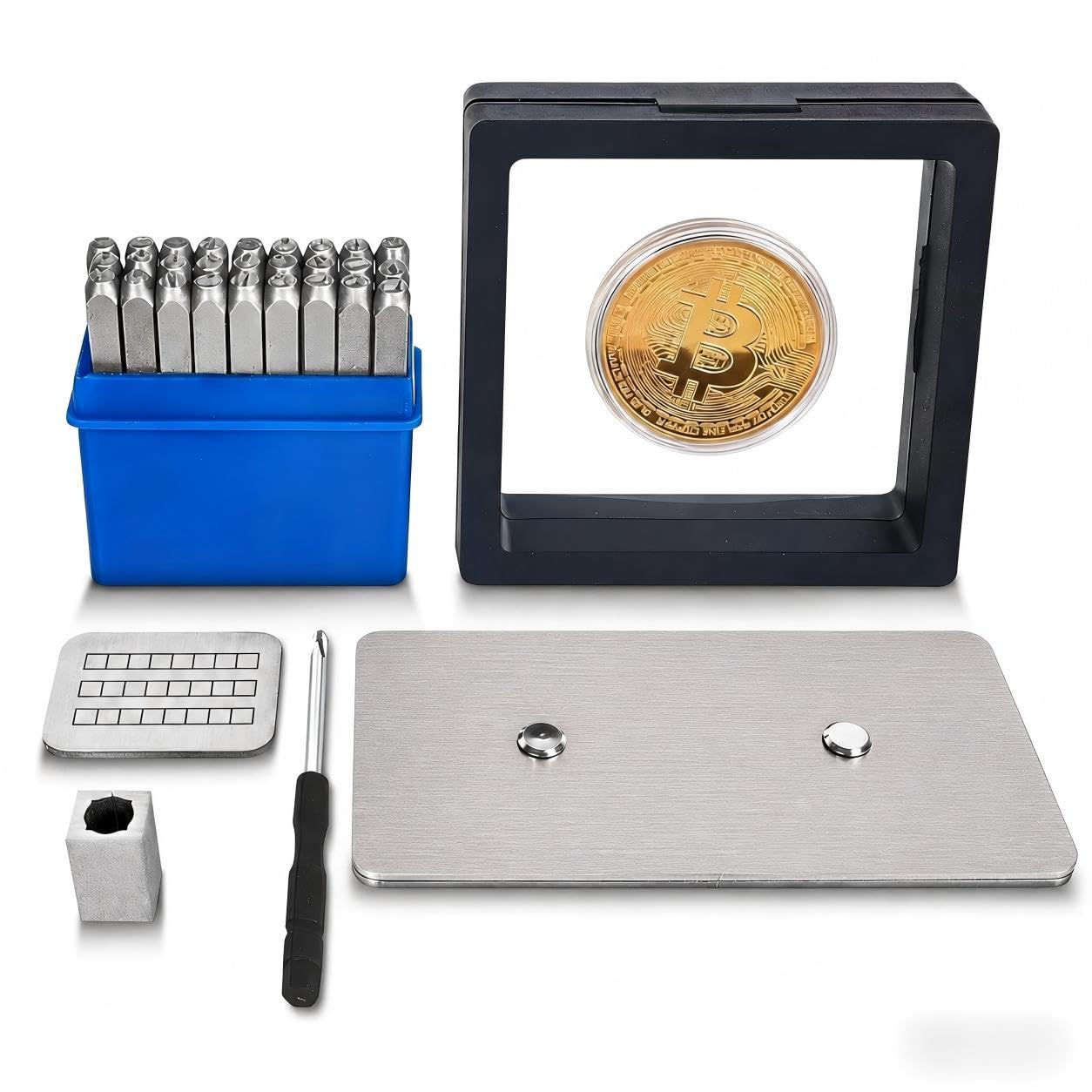 Joyzens 96-Word Seed Phrase Plate Kit – GR1 Titanium Backup with Letter Stamps & Positioning Tool, 48–96 Word Capacity for Crypto Hardware Wallets