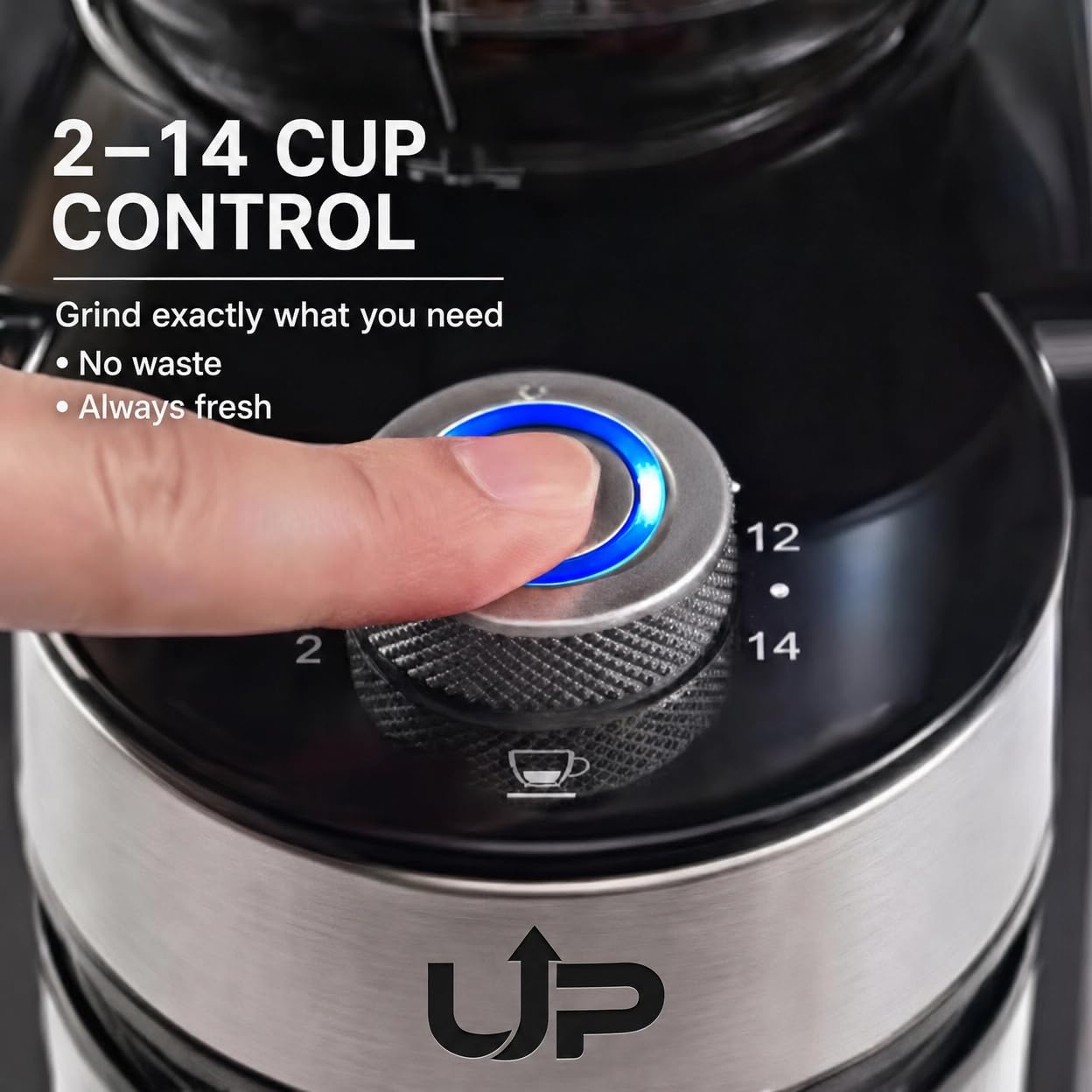 Electric Burr Coffee Grinder, Flat Burr & 16 Precise Grind Settings, Stainless Steel Bean Grinder for Espresso, French Press & Drip, Portion Control, Easy Clean, 2-14 Cup