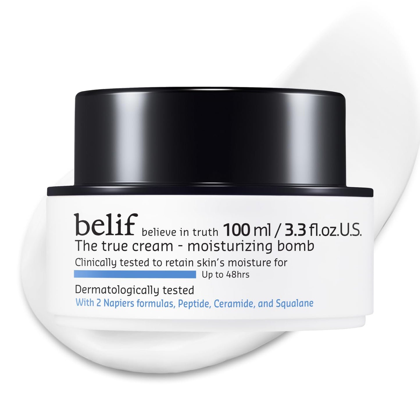 belif The True Cream Moisturizing Bomb - 48hr Intense Hydration with Peptide, Ceramide & Squalane, Milky & Lightweight Daily Moisturizer, Restores Skin Barrier, Korean Skincare, 1.68 fl. oz. (100ml)