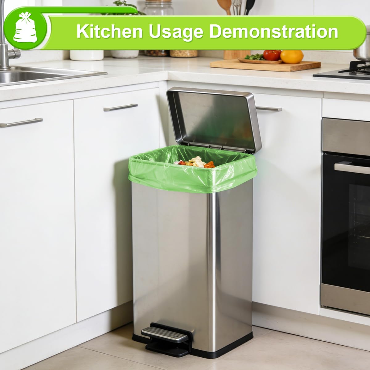 13 Gallon Biodegradable Garbage Bags, 104 Counts Compostable Kitchen Garbage Bags 50L, Tall Compostable Bin Liner for Kitchen, Lawn, Garden