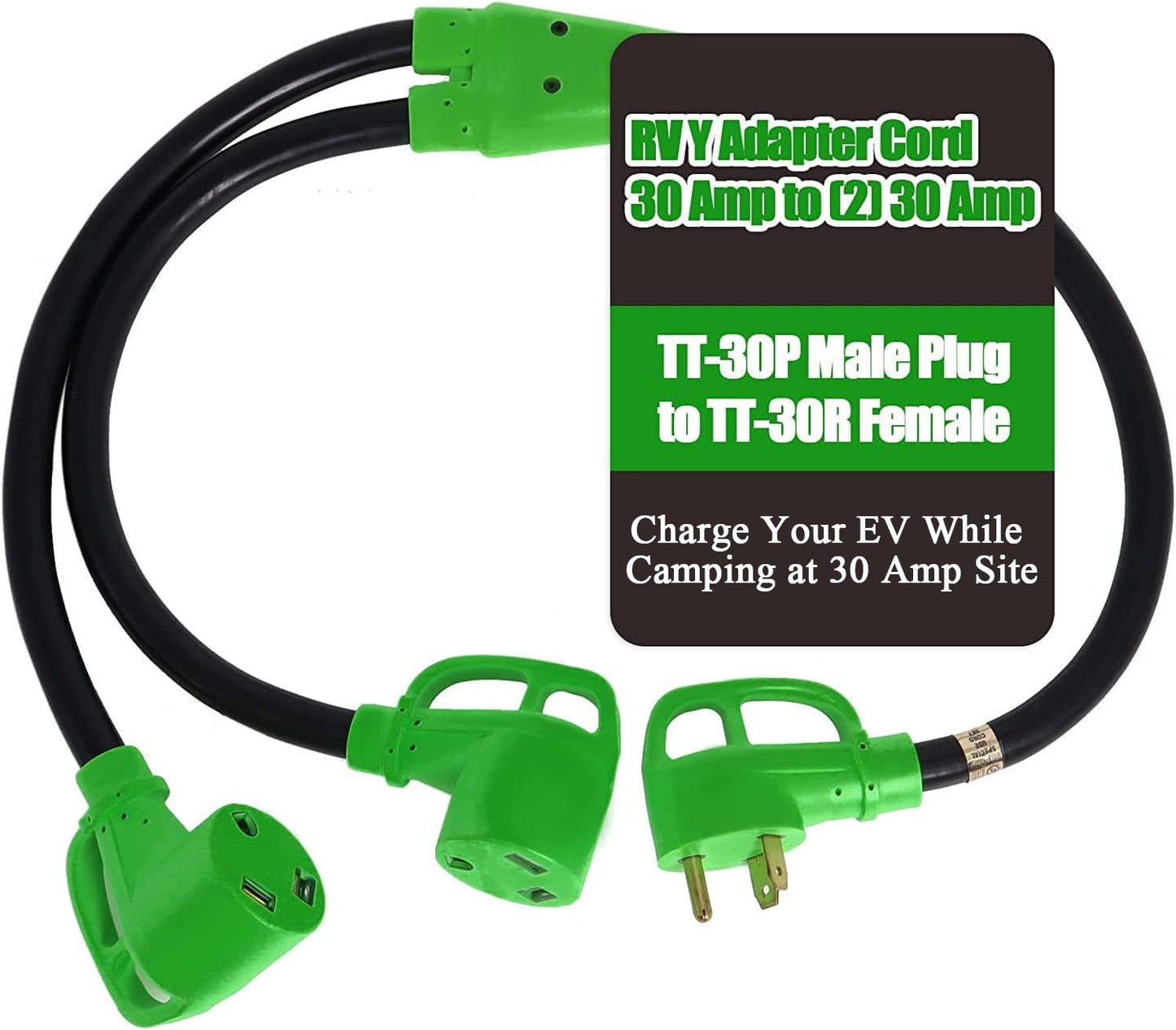 30 Amp RV Splitter Plug Adapter EV Charge ,RV Y Adapter NEMA 30 Amp TT-30P Male Plug to Two 30 Amp TT-30R RV Female,120V 30A for Campers Travel Trailers Generator