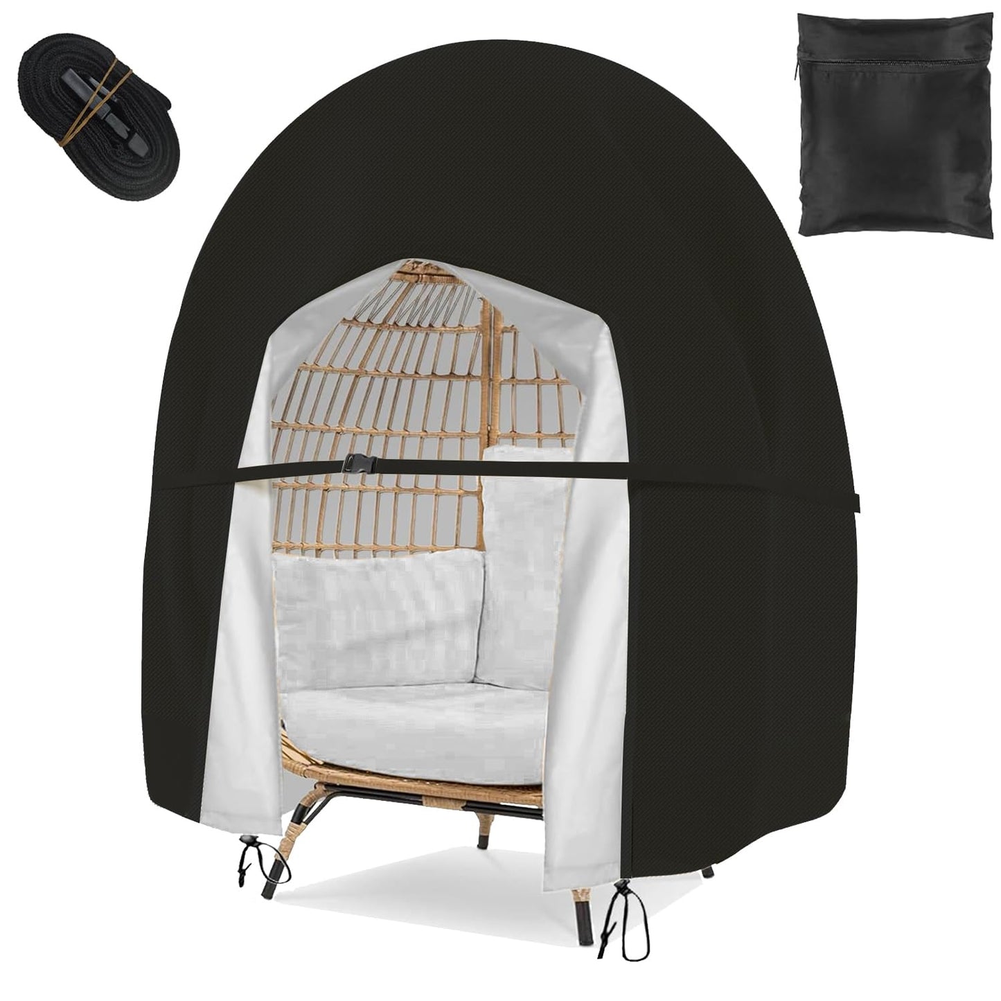 KCCLPRE Double Egg Chair Cover Waterproof Patio Hanging Extra Large Zipper Heavy Duty Swing Outdoor Wicker Furniture Person Egg Chair Covers Windproof Anti-UV Dustproof 91x80 Inch Black