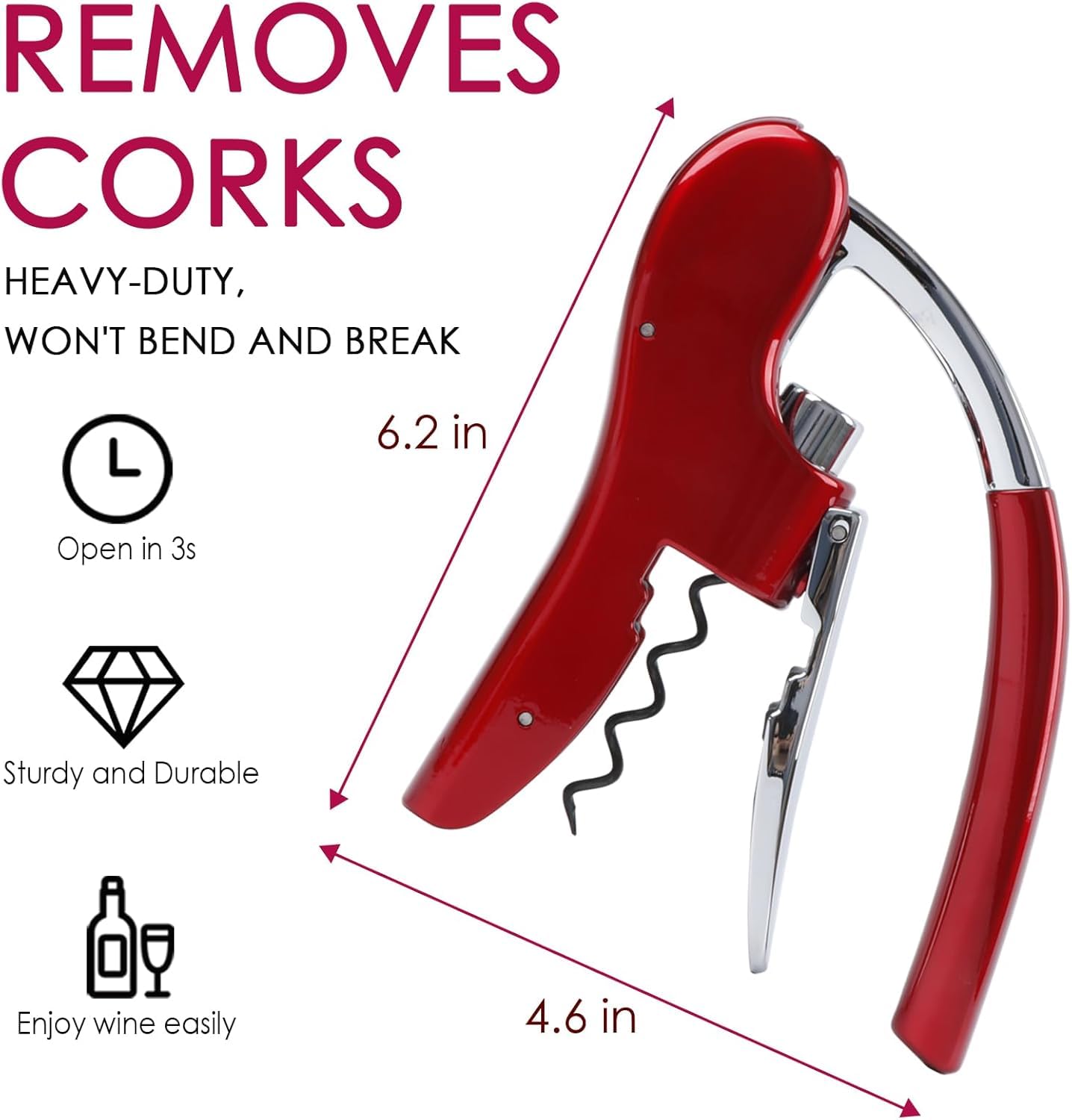 Best Utensils Professional Zinc Alloy Power Wine Opener Corkscrew Built-in Foil Cutter Premium Vertical Lever Corkscrew Waiter Wine Opener Kit Bottle Opener, Red