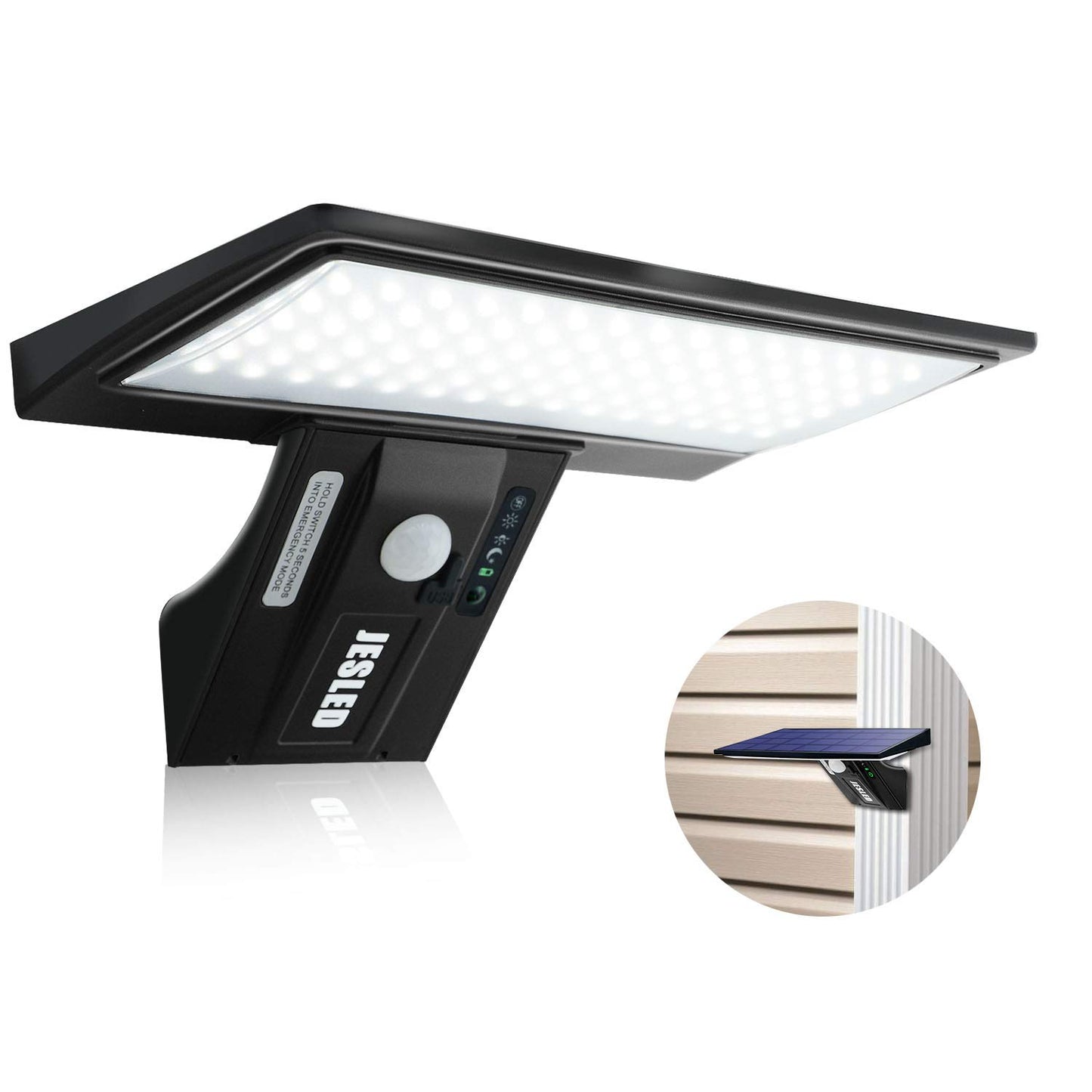 JESLED Solar Flood Lights Outdoor Motion Sensor, 90 LED Solar Powered Exterior Wall Security Light Waterproof for Garden Yard Patio Dusk-to-Dawn, Super Bright USB Charging & Emergency Lighting(2Pack)