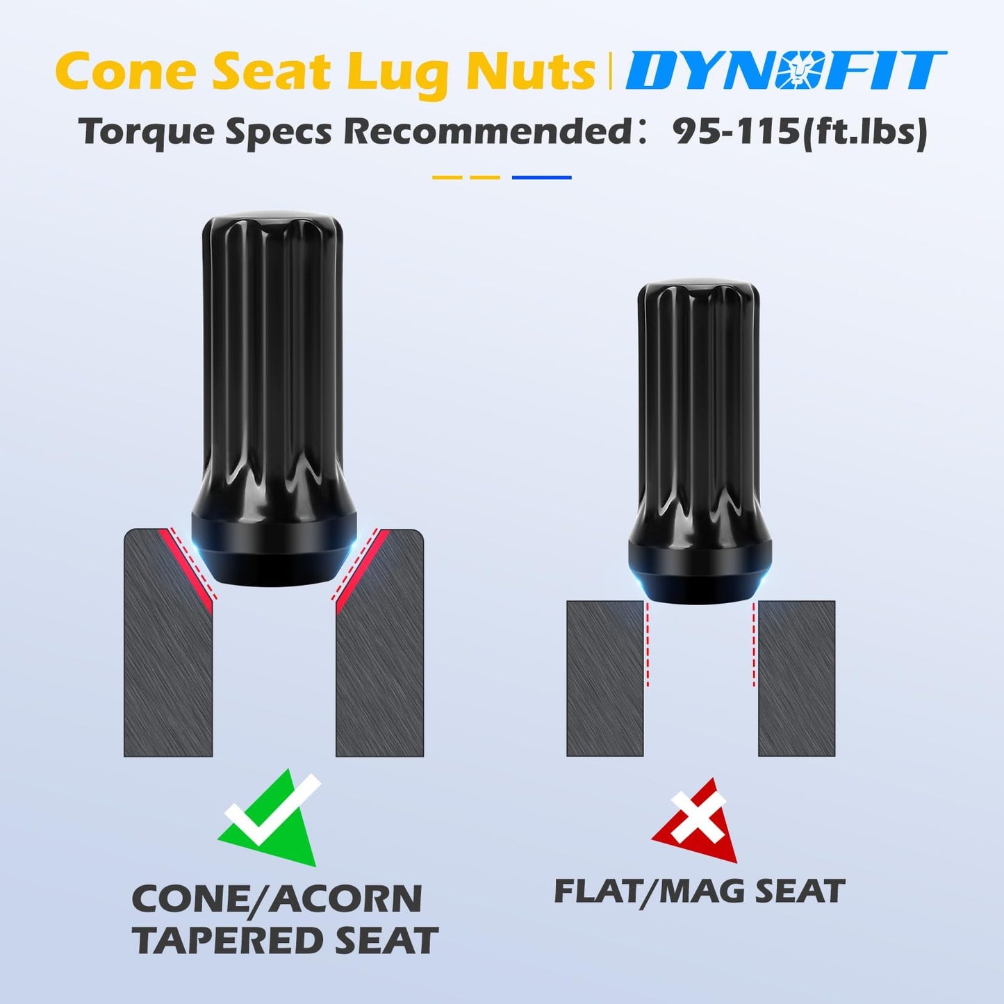 Dynofit 32pc 9/16"-18 Spline Lug Nuts for 1994-2011 Dodge Ram 2500/3500, Black Closed End, 2" Tall, 60° Conical Seat Compatible with 8-Lug Aftermarket Rims, Include 1 Socket Key