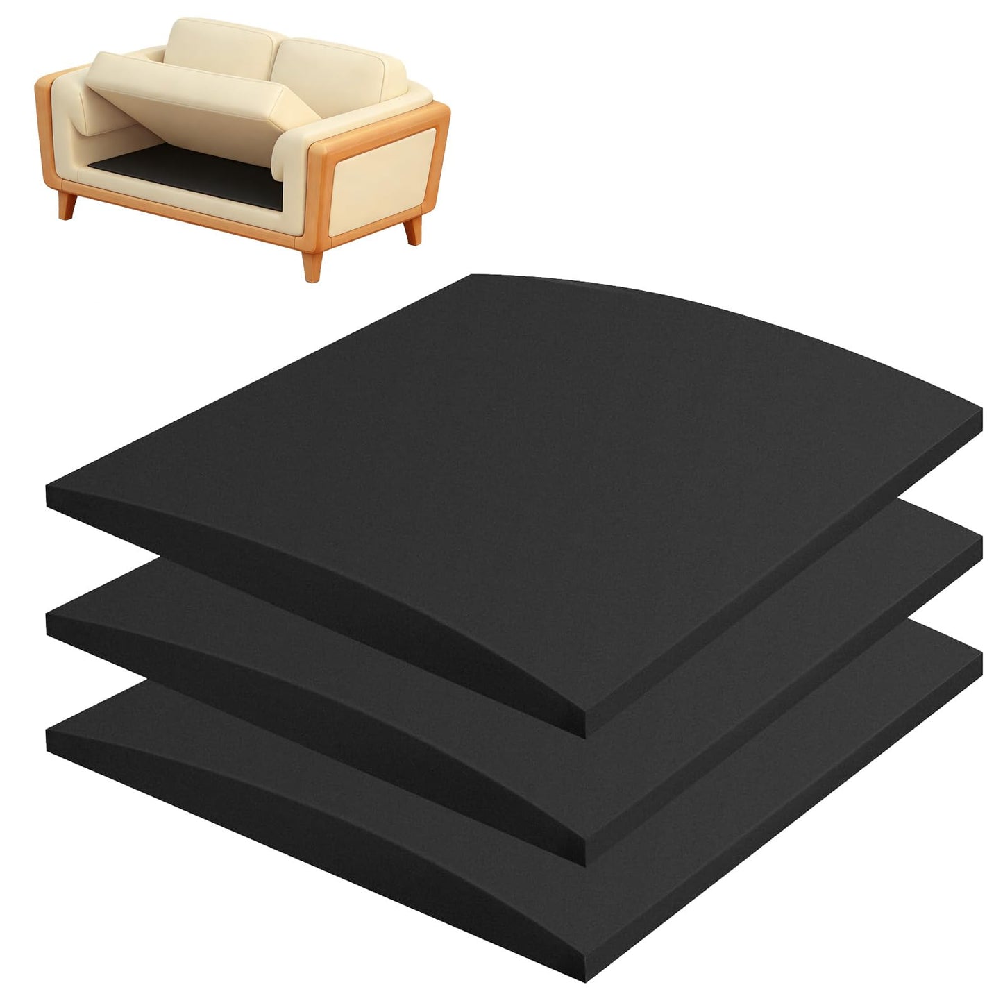 3PCS 20" x 20" Couch Cushion Support for Sagging Seat,High-Density Foam Cushions for Furniture Seat Sagging Repair(Black)