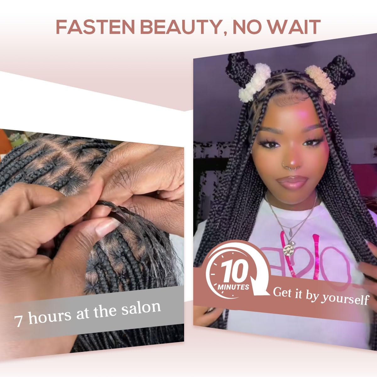 QUISDUIS 36" 360° HD Single-layer Full Lace Braided Wigs for Black Women, Square Knotless Box Braid Wig with Baby Hair Handmade Synthetic Hair Blended Lace Front Wig Natural Black