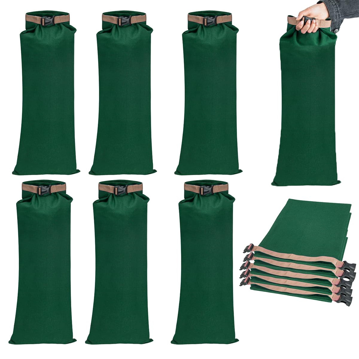 6 Pack Flood Water Barrier Sand Bags,Thickened Long Canvas Flood Protection Sandbags,Winter Bags for Swimming Pool Covers,Reusable Quick Flood Barrier for Home Flood Control