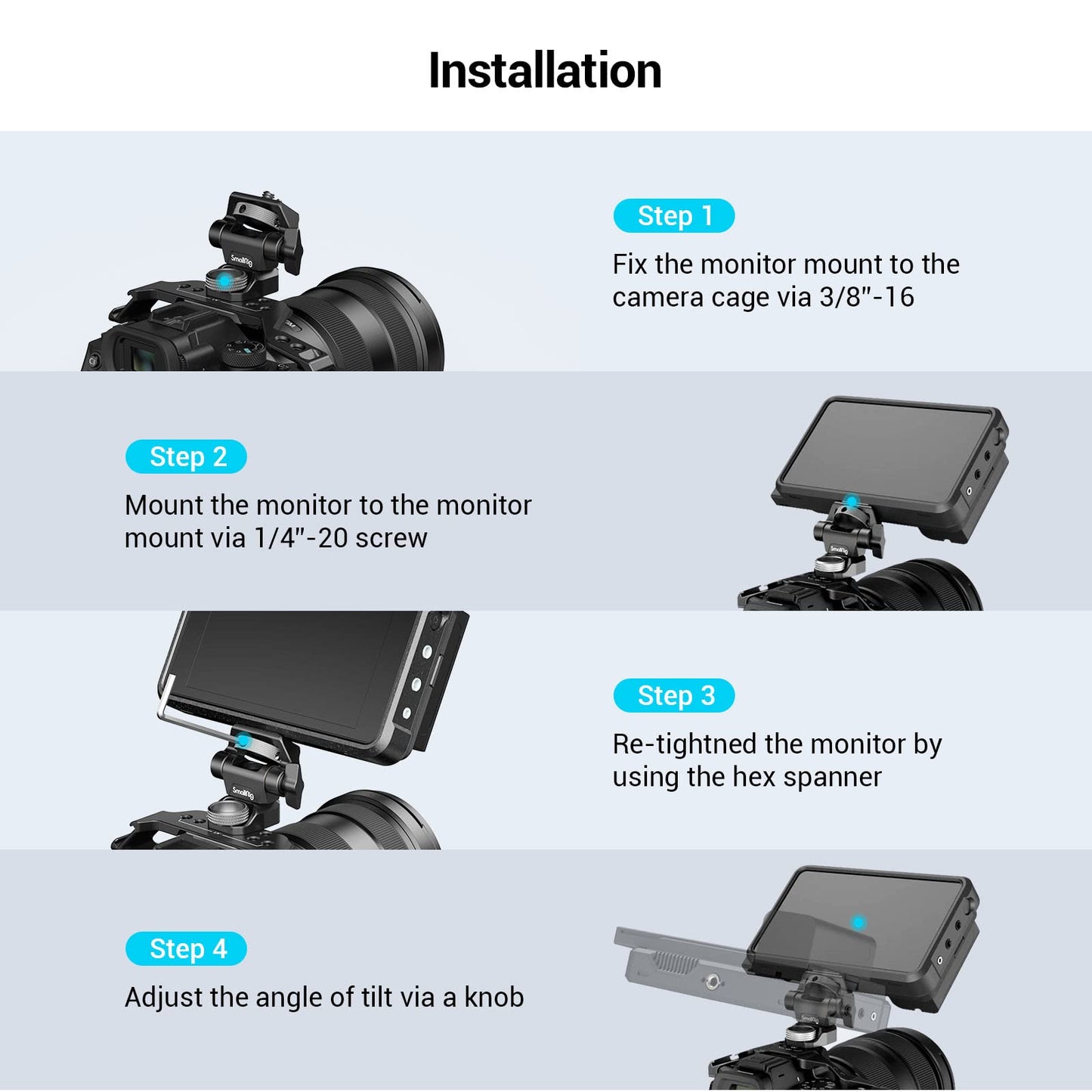 SmallRig Adjustable Camera Monitor Mount for ARRI-Style (Upgrade), 360° Swivel and 180° Tilt Monitor Holder Anti-Twist Support 5” and 7” Field Monitor- 2903B