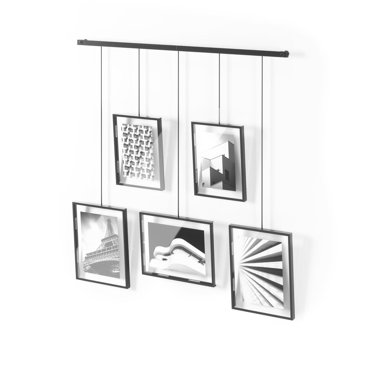 Umbra Exhibit Picture Frame Gallery Set, Adjustable Wall Collage Displays Five Photos (Two 4x6" and Three 5x7"), Set of 5, Black