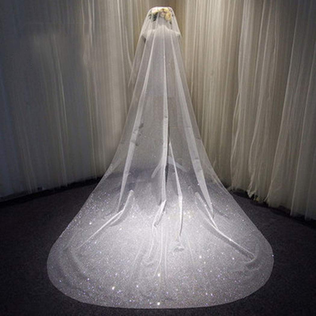 Unsutuo Wedding Veil Comb Bridal Cathedral Veil 1 Tier Drop Veil Wedding Hair Comb for Brides, 118 Inches, Sparkling White, 118 Inches