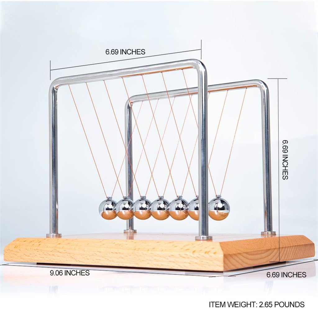CERROPI Large Newtons Cradle Pendulum with 7 Balls, Physics Perpetual Motion Desk Toys for Office, Calm Down Fidgets, 50+ Sec Swingtime (Beech Base)