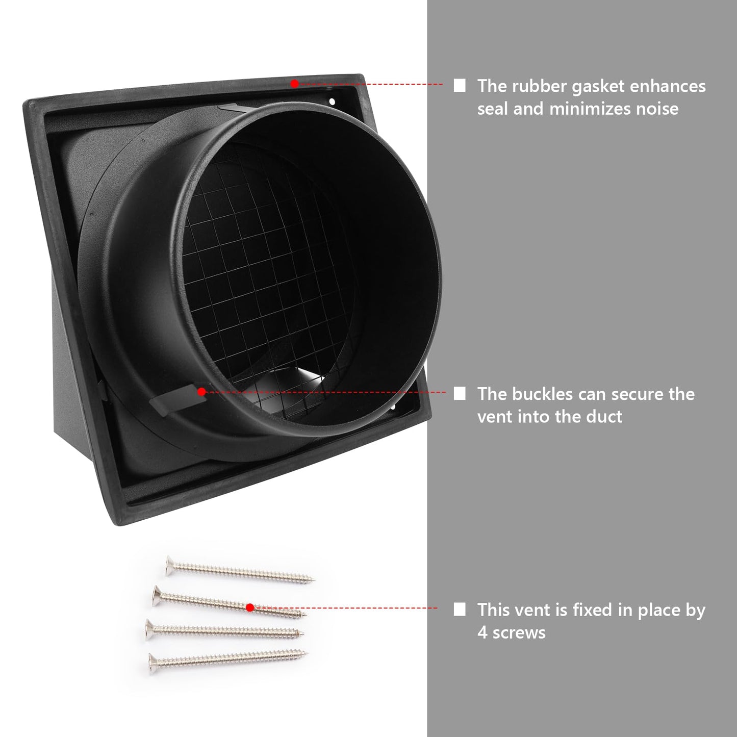 FRESH SPEED 4 Inch Black Dryer Vent Cover Outside Stainless Steel Wall Vent with Removable Cover and Bird Screen Mesh RAL9011