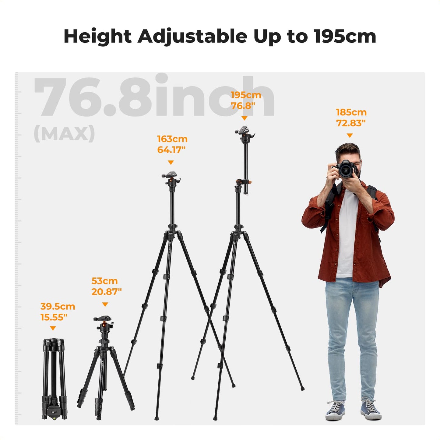 K&F CONCEPT 76 inch Camera Tripod with Rotatable Multi-Angle Center Column,Lightweight Travel Outdoor DSLR Tripods with 360 Degree Ball Head Load Capacity 8kg/17.6lbs, Cellphone Clips for Smartphone