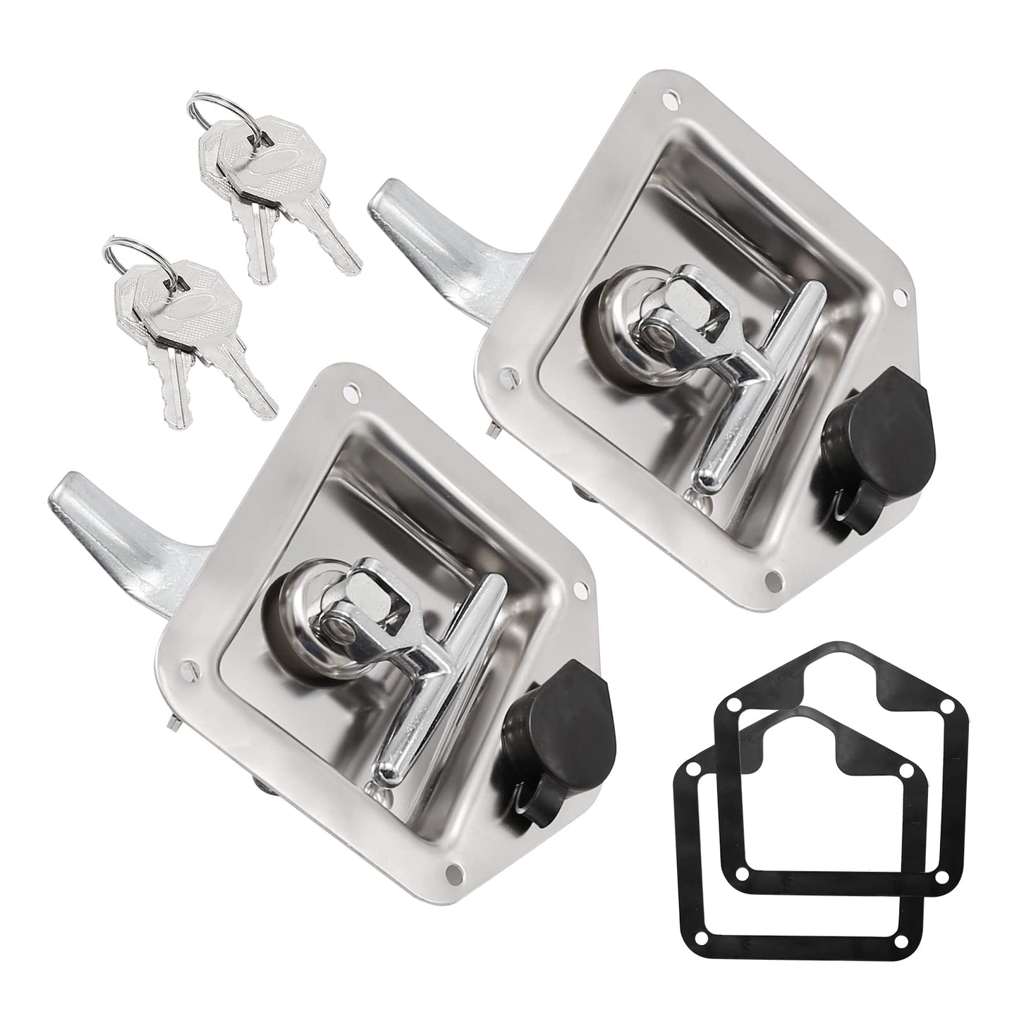 Zreneyfex Trailer Door Latch T-Handle Lock Latch Stainless Steel with Gasket and Keys for RV Camper Truck Toolbox (2)
