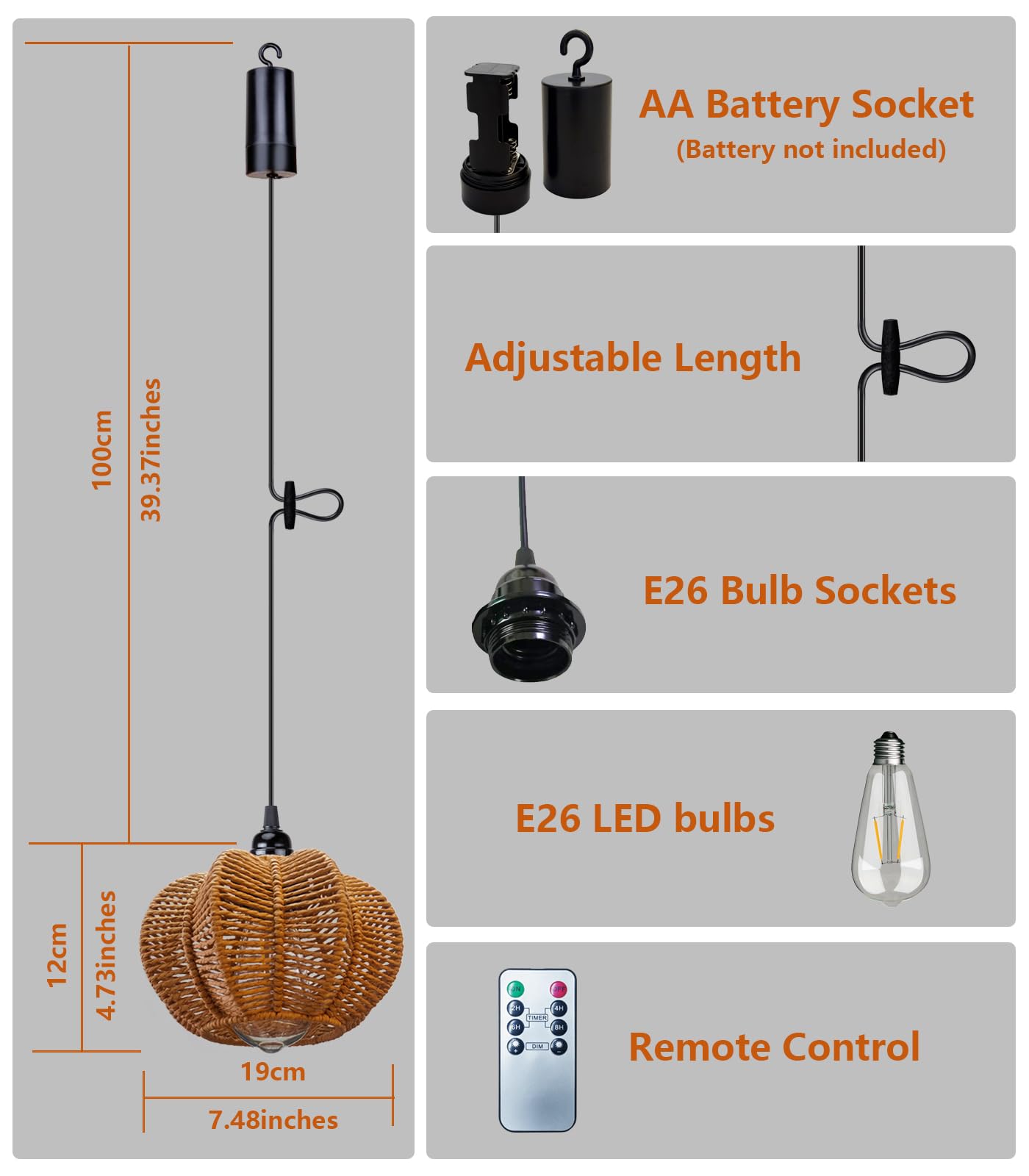 Battery Operated Chandelier Outdoor Waterproof, Gazebo Lights Battery Powered, Boho Rattan Hanging Pendant Light for Porch, Patio, Pergola, Garden, Balcony (2 Pack)