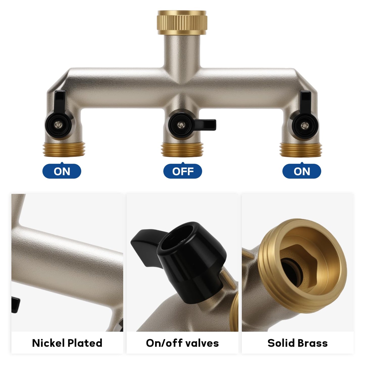 MEASUREMAN 3-Way Heavy Duty Brass Garden Hose Splitter Kit Leak-Proof Water Distributor with Shut-Off Valves 3/4" Faucet Connector for Garden, Lawn, RV & Irrigation