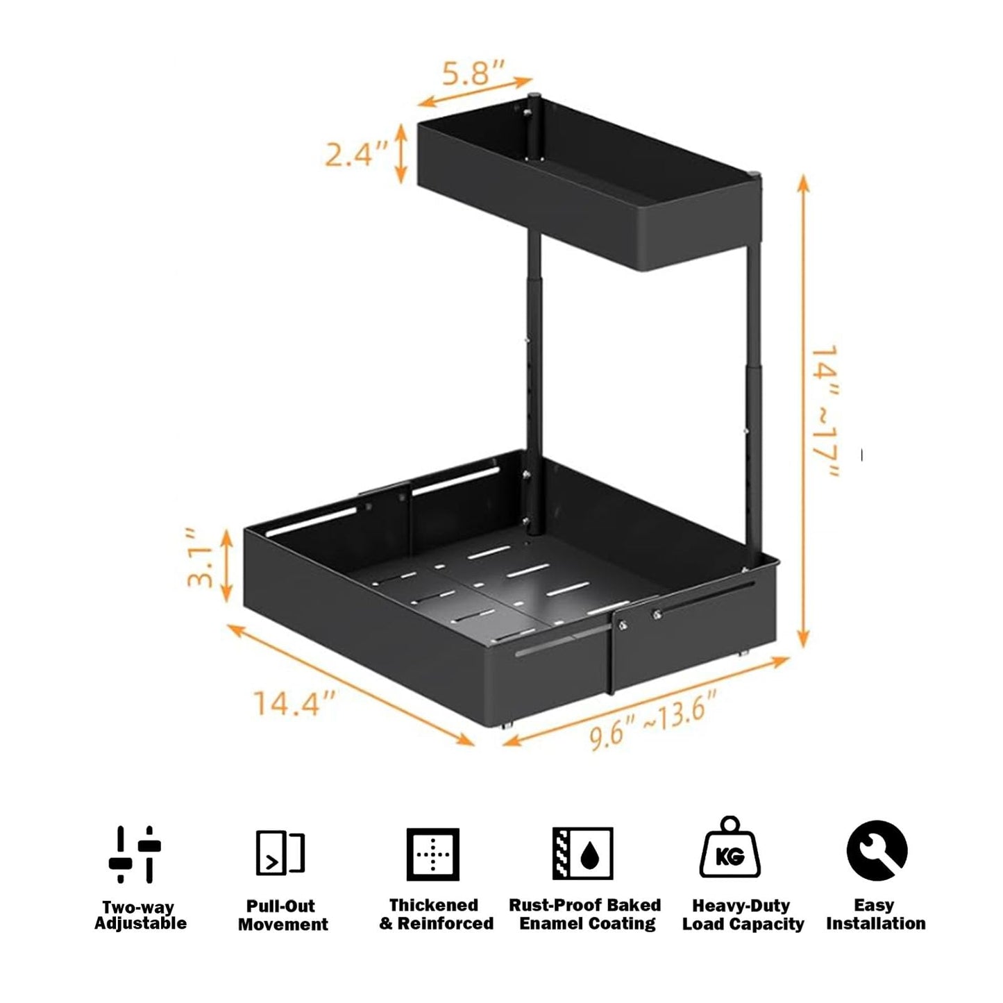 Bathroom Storage Organizer,Under Sink Organizer, Multi-Purpose Bath Collection Baskets for Bathroom,Pull Out Kitchen Organizers and Storage, 2 Tier Sliding Cabinet Basket Organizer Drawer（2 Pack）