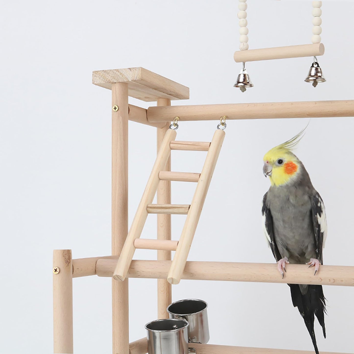 RoseFlower Wooden Bird Playground, Parrot Playstand with Perches, Ladder, Swing, Feeder Cups, Tray for Conure, Parakeets, Budgie, Cockatiels, Lovebirds