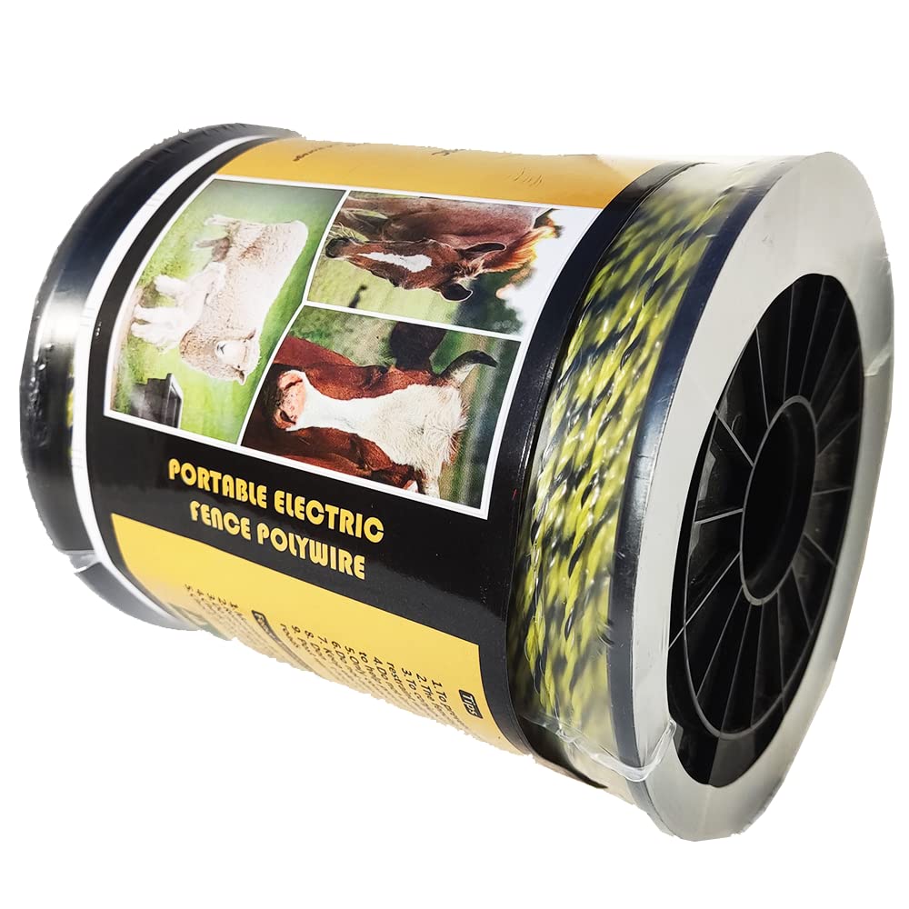 Electric Fence Wire 1650 Feet 500 Meters, 6 Stainless Steel Strands for Reliable Conductivity and Rust Resistance, Yellow and Black Color Electric Fence Polywire