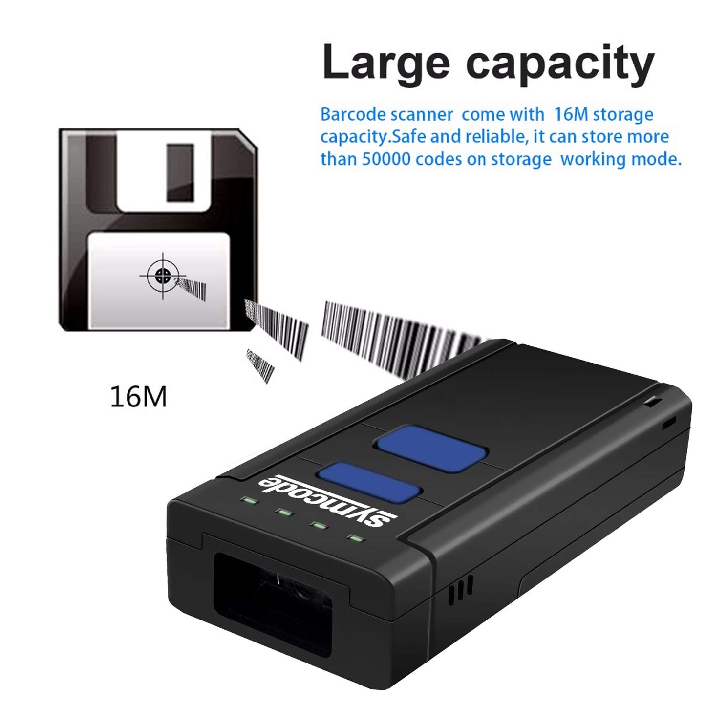 USB Bluetooth Barcode Scanner,Symcode 1D Mini Wireless Handheld Laser Barcode Scanner Reader For POS/Android/IOS/Imac/Ipad with Bluetooth 4.0 Receiver