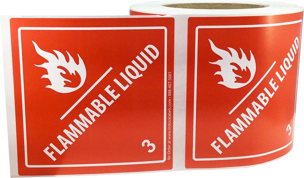 Hazard Class 3 D.O.T. Flammable Liquid Labels | 102 mm 4 x 4" Inch | 500 Pack