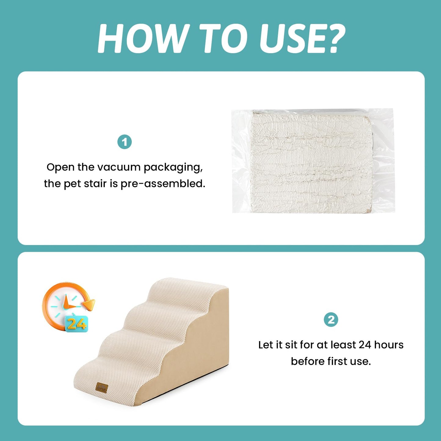 COZY KISS Dog Stairs for Small Dogs 15.7" H, 4-Step Slope Dog Ramp for Bed, Couch or Chair, Sturdy Pet Stairs for Puppy, Older Cat, Cat Stairs with High Density Foam, 15.7x28.3x15.7 inch, Beige